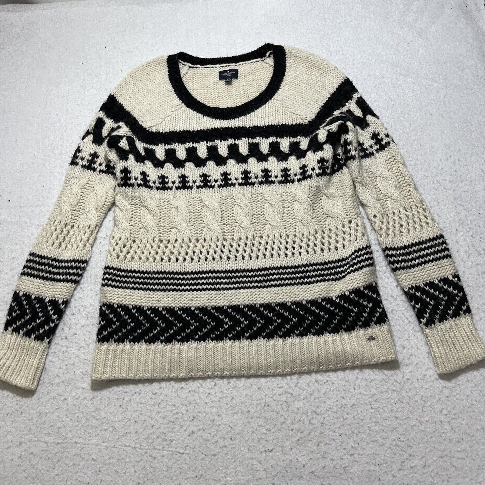 American Eagle Outfitters American Eagle Small Wool Blend Chunky Knit Striped Sweater Size S / US 4 / IT 40 - 1 Thumbnail
