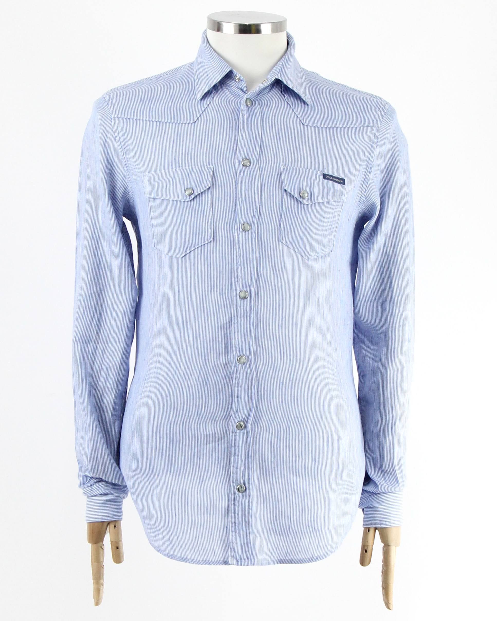 Dolce & Gabbana DOLCE&GABBANA Striped linen and cotton shirt Size US L / EU 52-54 / 3 - 1 Thumbnail