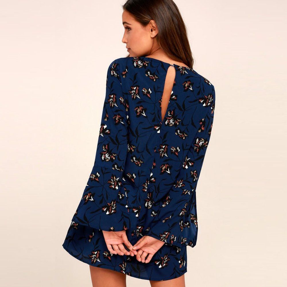 Lulus New Lulus Pleasant Valley Navy Blue Floral Print Long Sleev Size S / US 4 / IT 40 - 2 Thumbnail