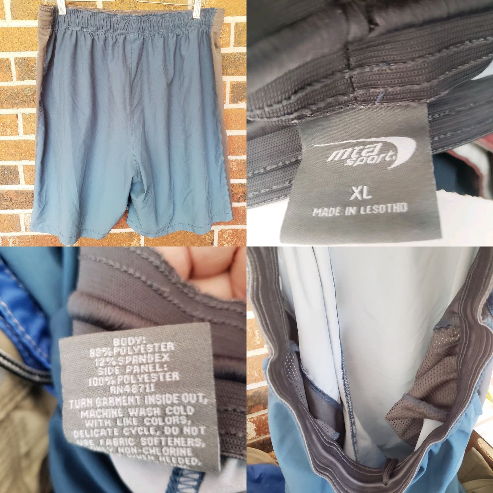 Vintage MTA Sport Shorts Mens XL Blue Athletic Gray Pockets Drawstring Polyester Stretch Size US 36 / EU 52 - 9 Thumbnail