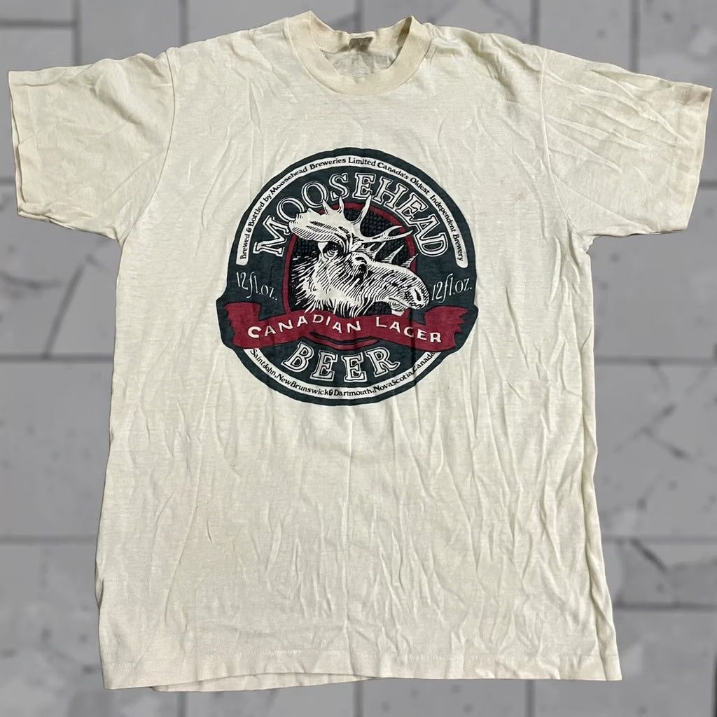 Vintage VINTAGE Sport-T T-Shirt Mens L Yellow MooseHead Beer Stitch Graphic Tee Size US L / EU 52-54 / 3 - 1 Thumbnail