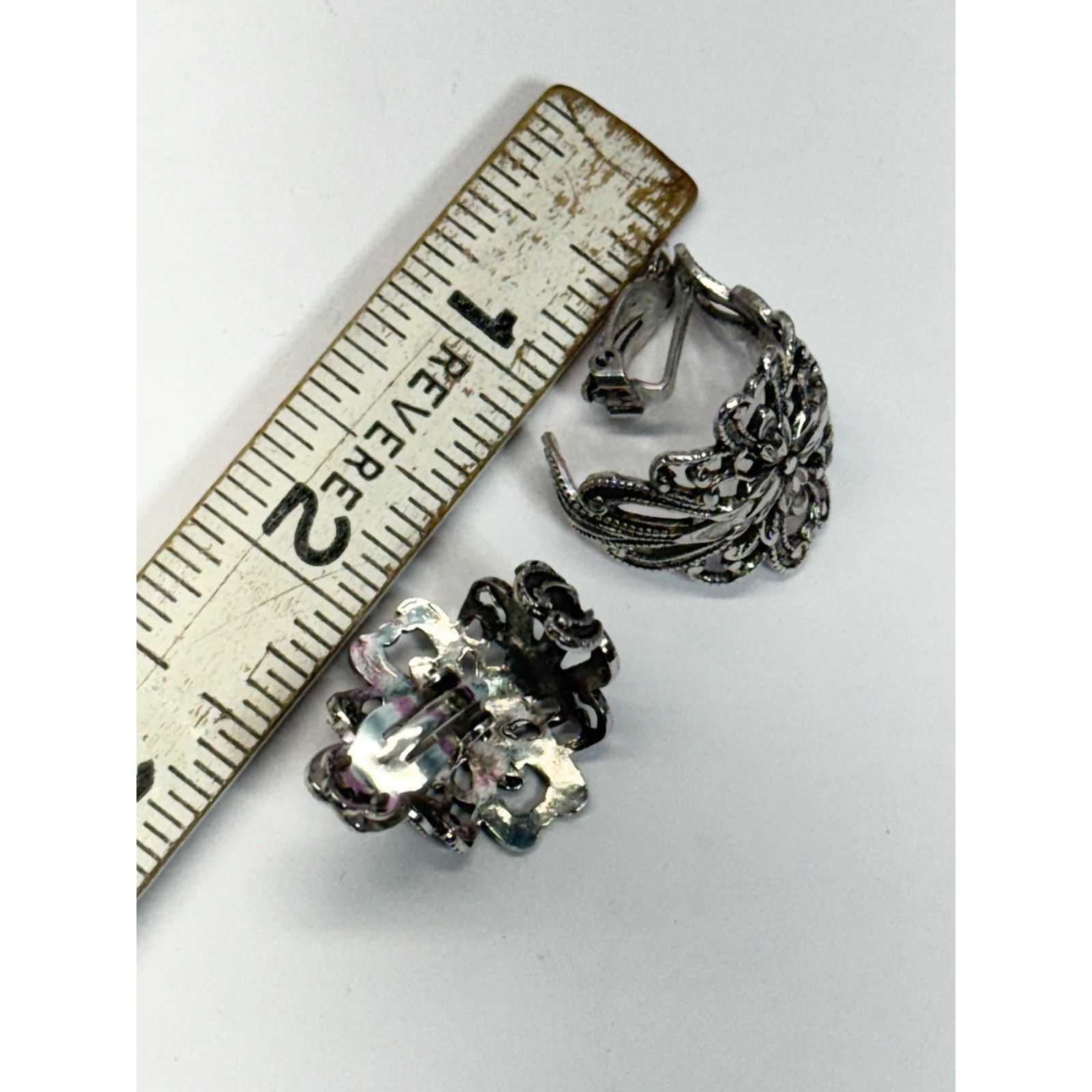 Vintage Vintage silver filigree hoop clip on earrings Size ONE SIZE - 6 Thumbnail