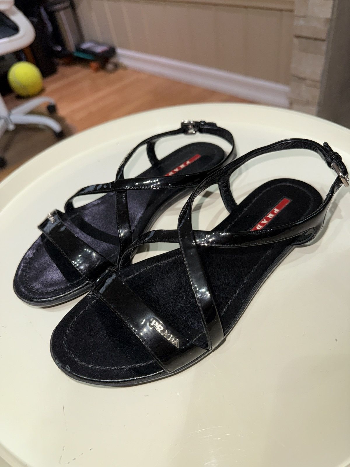 Prada Black Prada Patent Leather Sandal Size US 6.5 / IT 36.5 - 1 Thumbnail