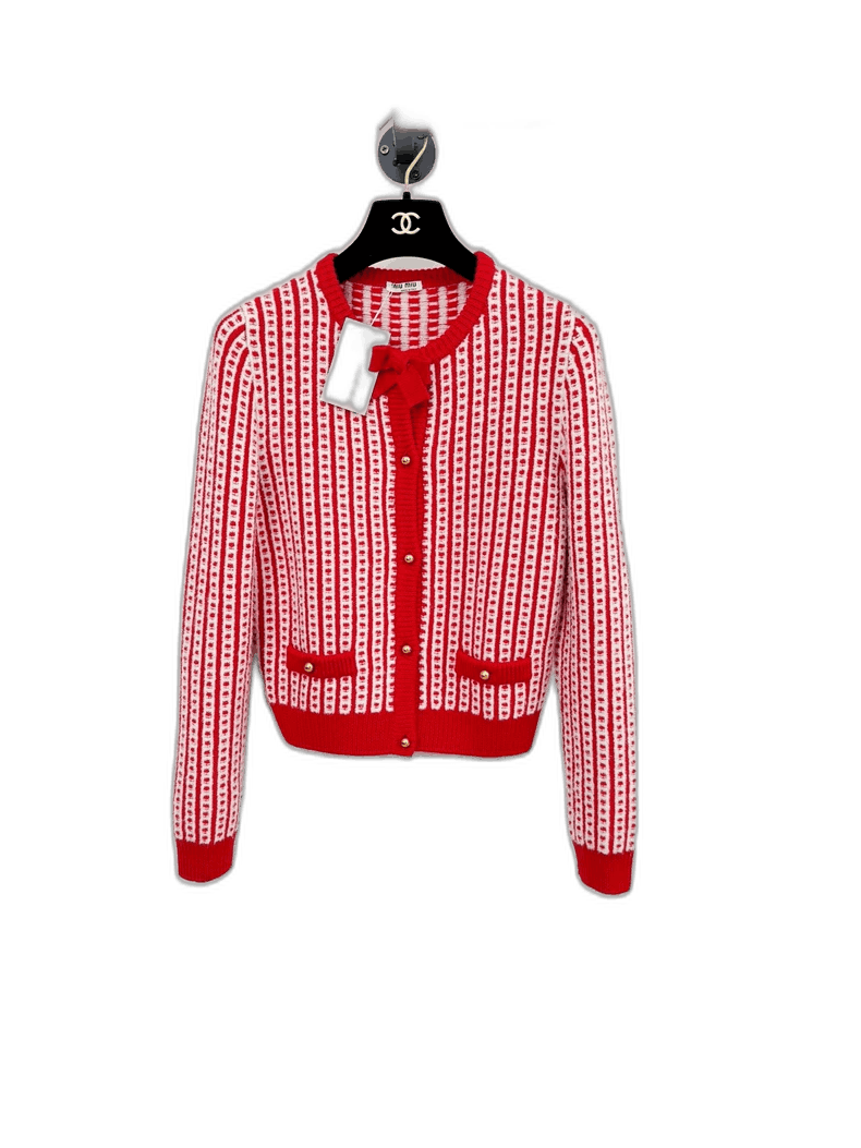 Miu Miu Red Wool Cardigan with Bow
