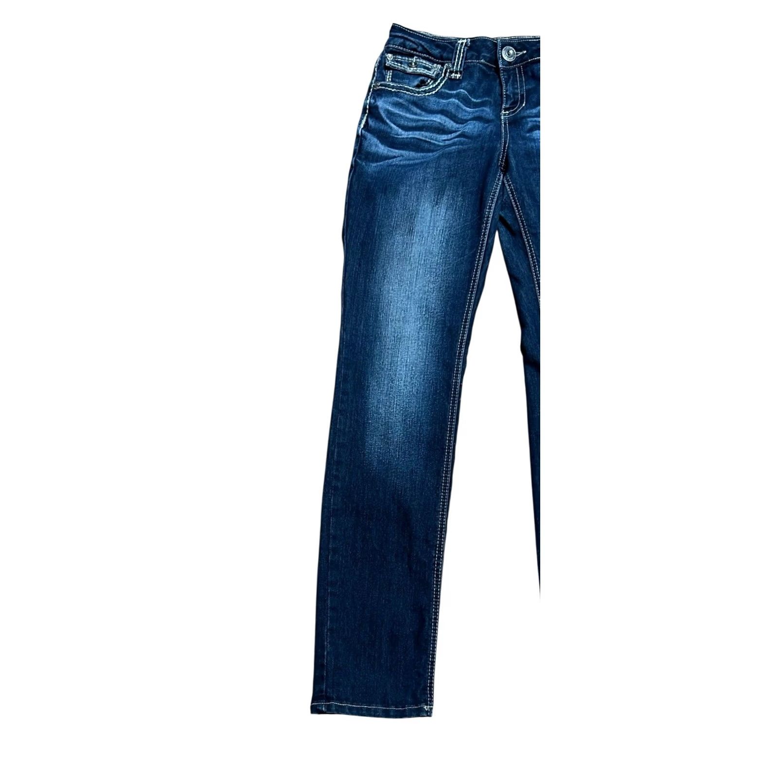 Denime ZCO Jeans Ladies Blue Distressed Embroidered Embellished Denim Jeans Size 11 Women’s Regular Bootcut 5-Pocket Cotton Blend Spandex Size 32" / US 10 / IT 46 - 3 Thumbnail