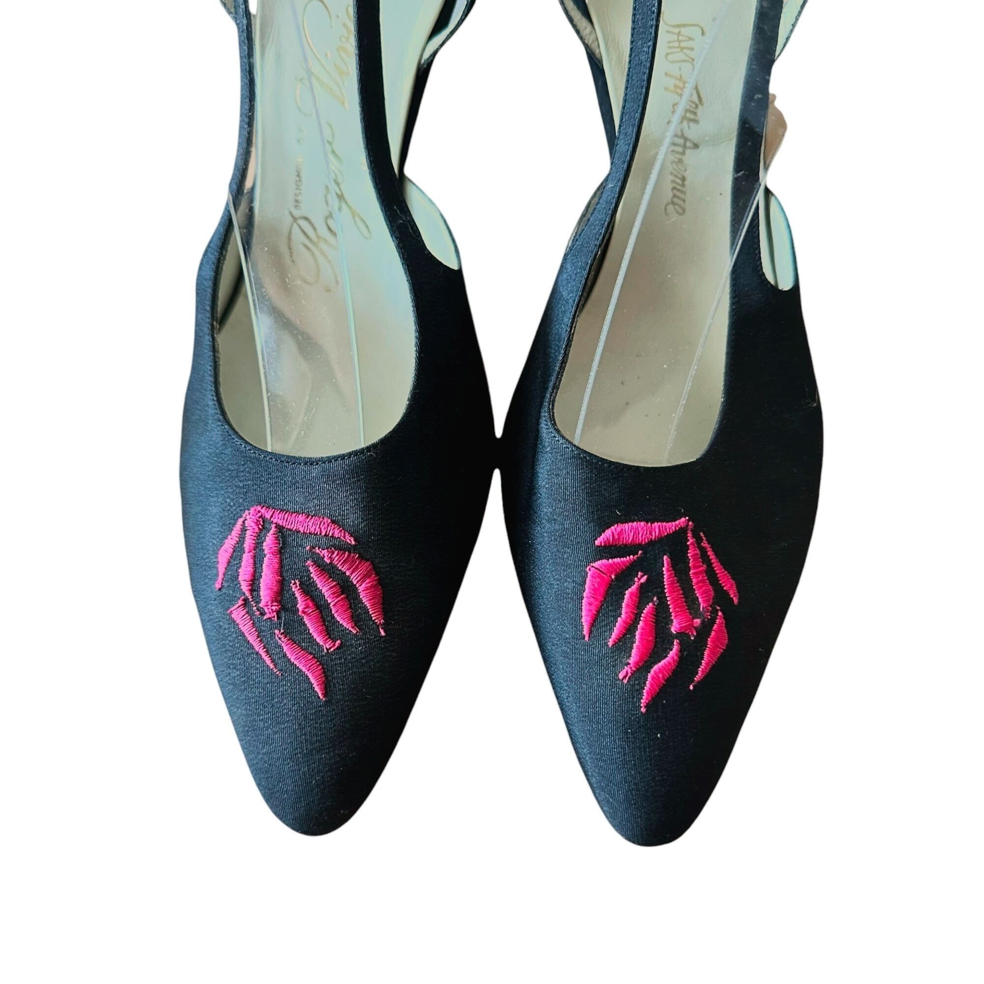 Roger Vivier × Vintage Roger Vivier Black Fabric Embroidered Sling Back Pumps, Vint Size US 7.5 / IT 37.5 - 14 Thumbnail