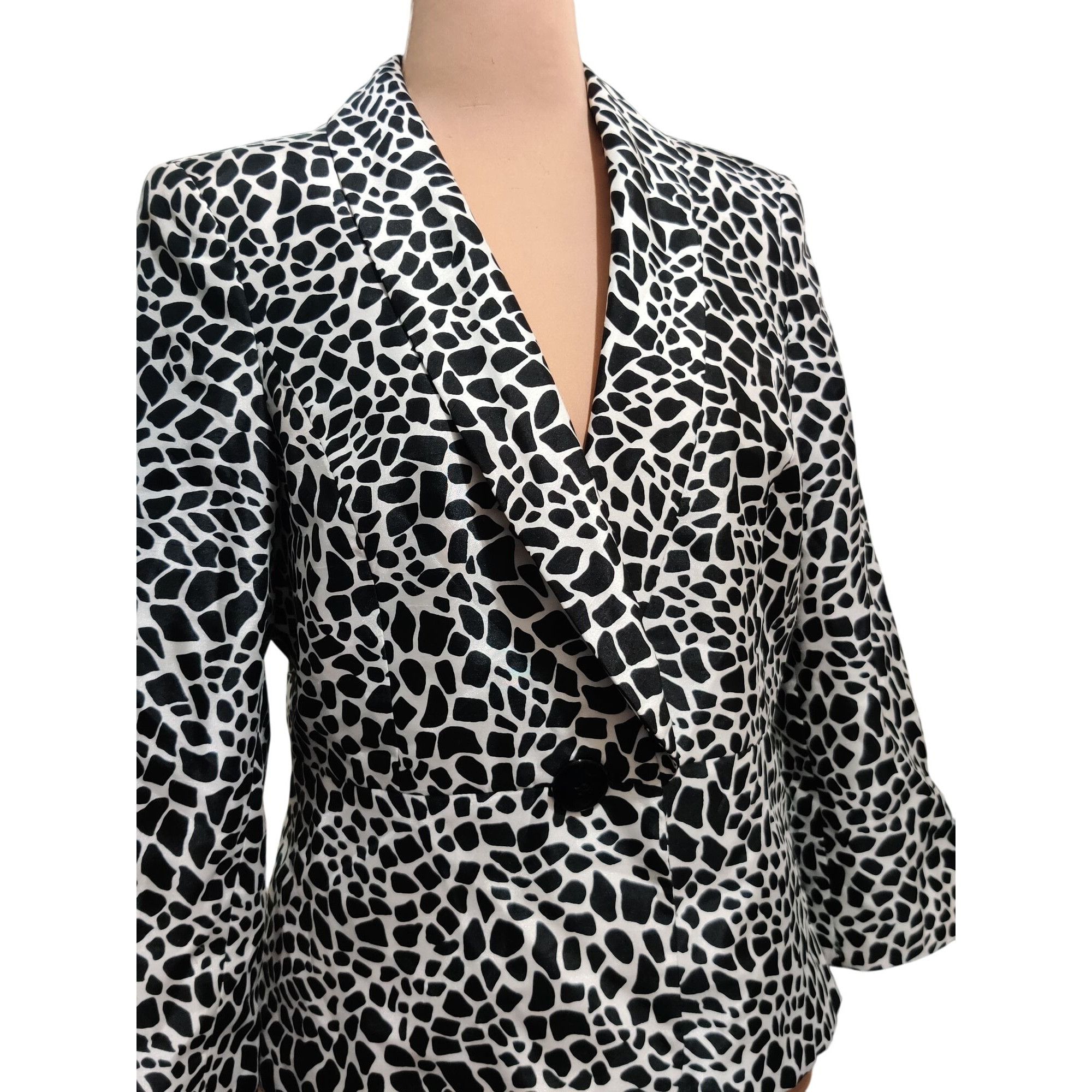 Kasper Kasper Womens 12 Black White Giraffe Animal Print Satin Blaz Size XL / US 12-14 / IT 48-50 - 10 Thumbnail