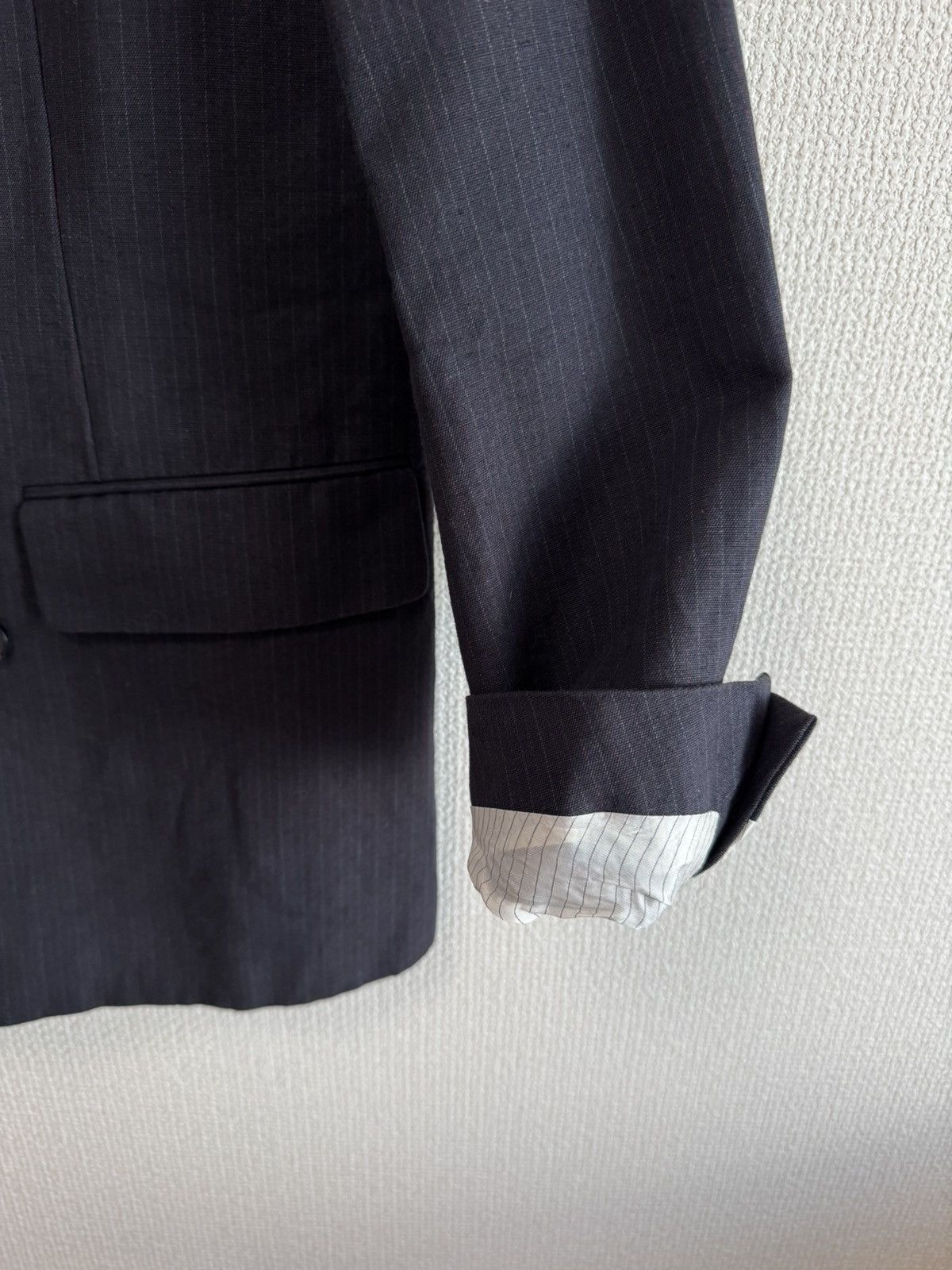 Dries Van Noten DRIES VAN NOTEN Navy Banks Double Breasted Pinstriped Jacket Size 34R - 4 Thumbnail