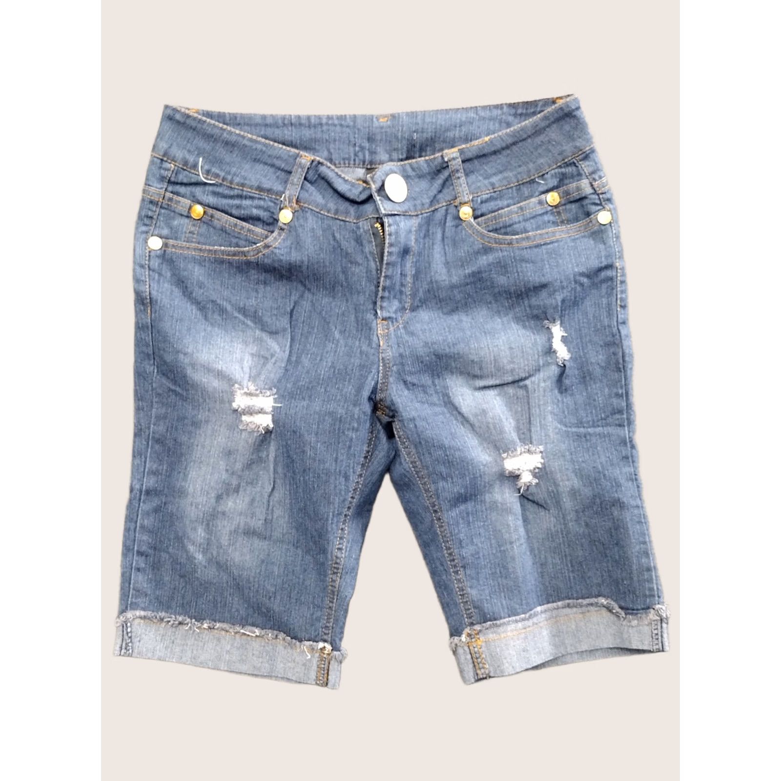 Vintage Unbranded Light Blue Cuffed Distressed Juniors Jeans Shorts 9 Women Small Casual Beach 9in Inseam Size 30" / US 8 / IT 44 - 1 Thumbnail