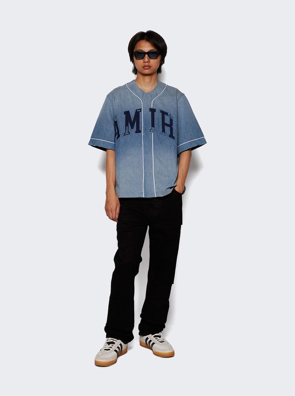 Amiri o1mle0426 Amiri Sunfaded Baseball Shirt in Indigo Blue Size US L / EU 52-54 / 3 - 2 Thumbnail