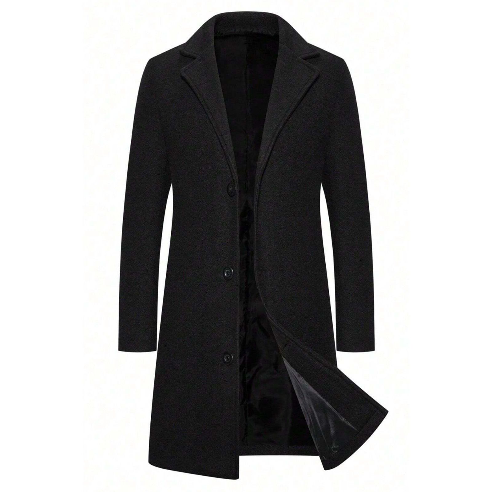 Shein Men's Solid Color Woolen Coat Jacket in Black, Size L Size US L / EU 52-54 / 3 - 1 Thumbnail