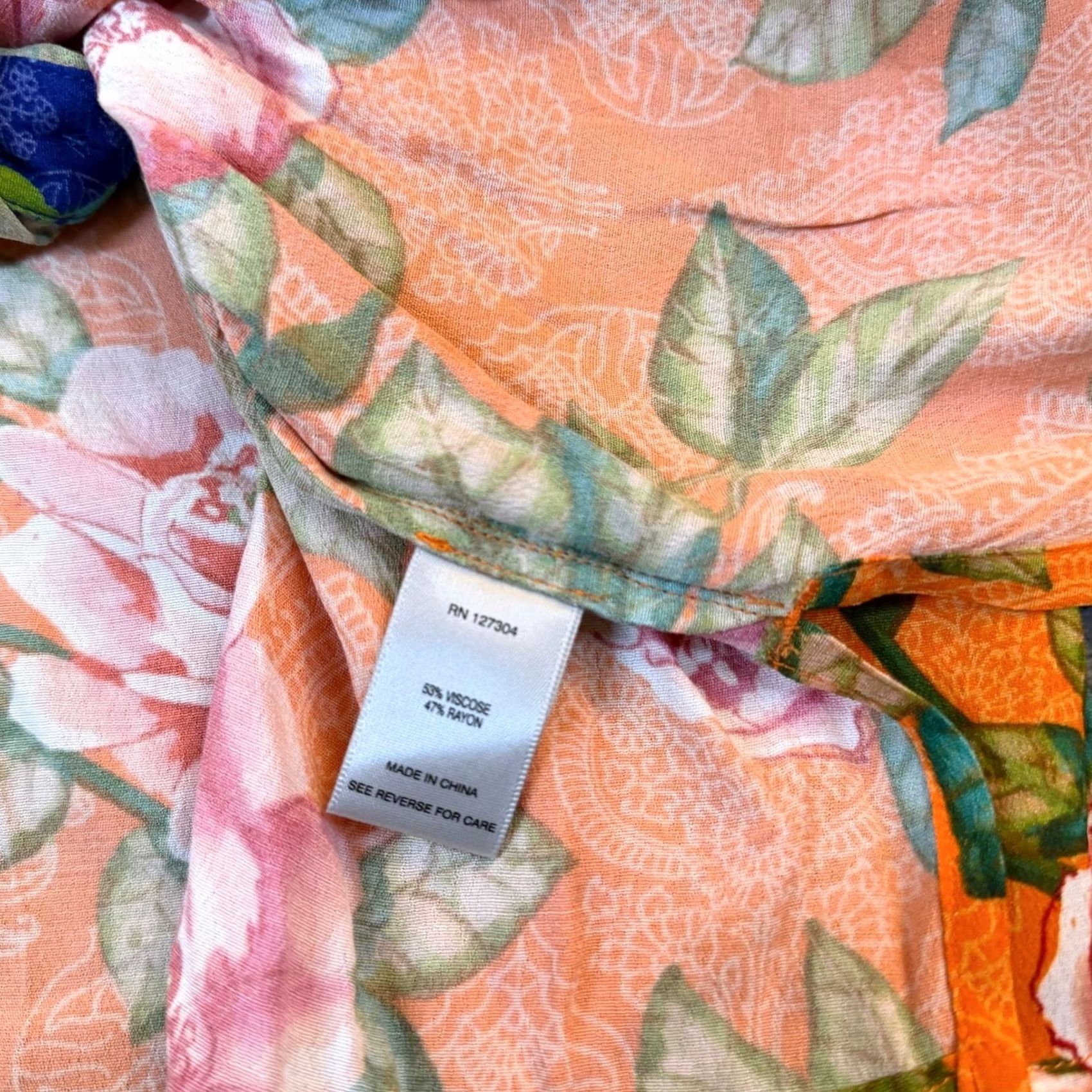 Vintage VINTAGE John Mark Island Dreaming Blouse Womens 3X Large Orange Floral Tie Front NWT Size XXL / US 16-18 / IT 52-54 - 7 Thumbnail