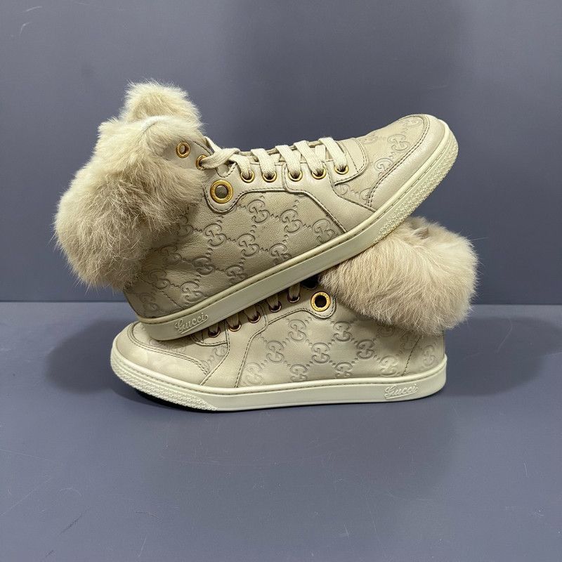 Gucci Gucci Monogram High-Top Canvas Sneakers with Fur -2508 Size US 6.5 / EU 39-40 - 3 Thumbnail