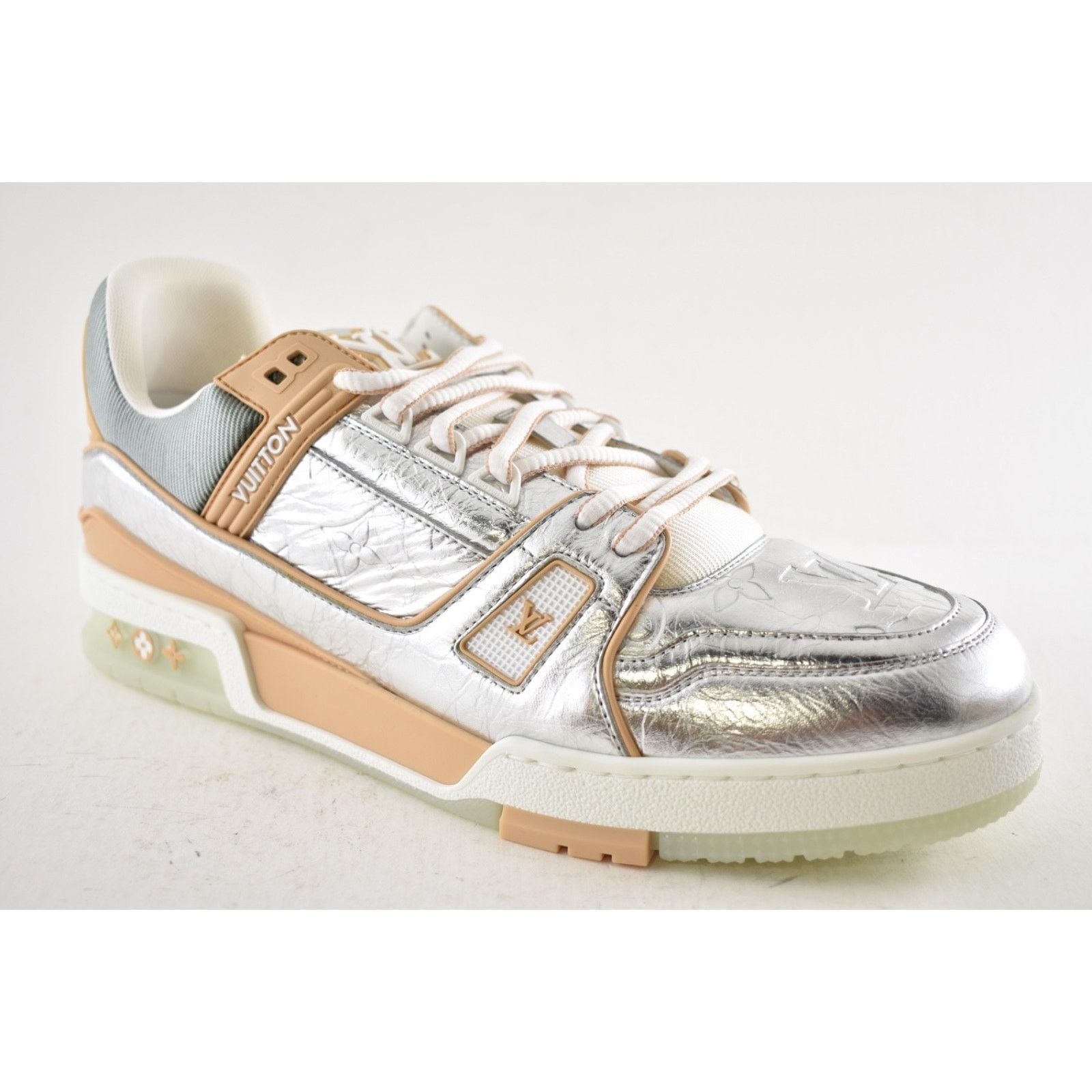 Louis Vuitton Louis Vuitton Metallic Silver Beige White Low Top Trainer Size US 10 / EU 43 - 6 Thumbnail