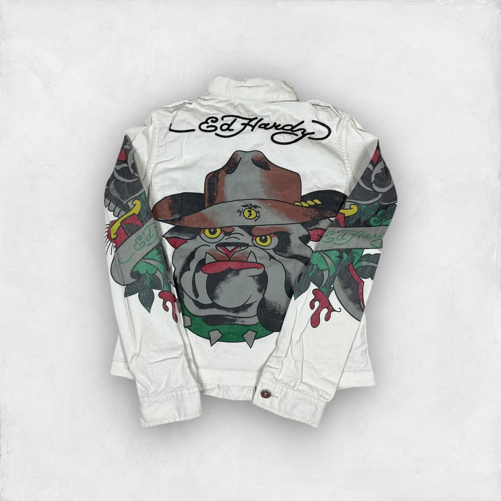 Ed Hardy Ed Hardy Womens White Cotton Bulldog Knife Trucker Jacket XS Size XS / US 0-2 / IT 36-38 - 1 Thumbnail