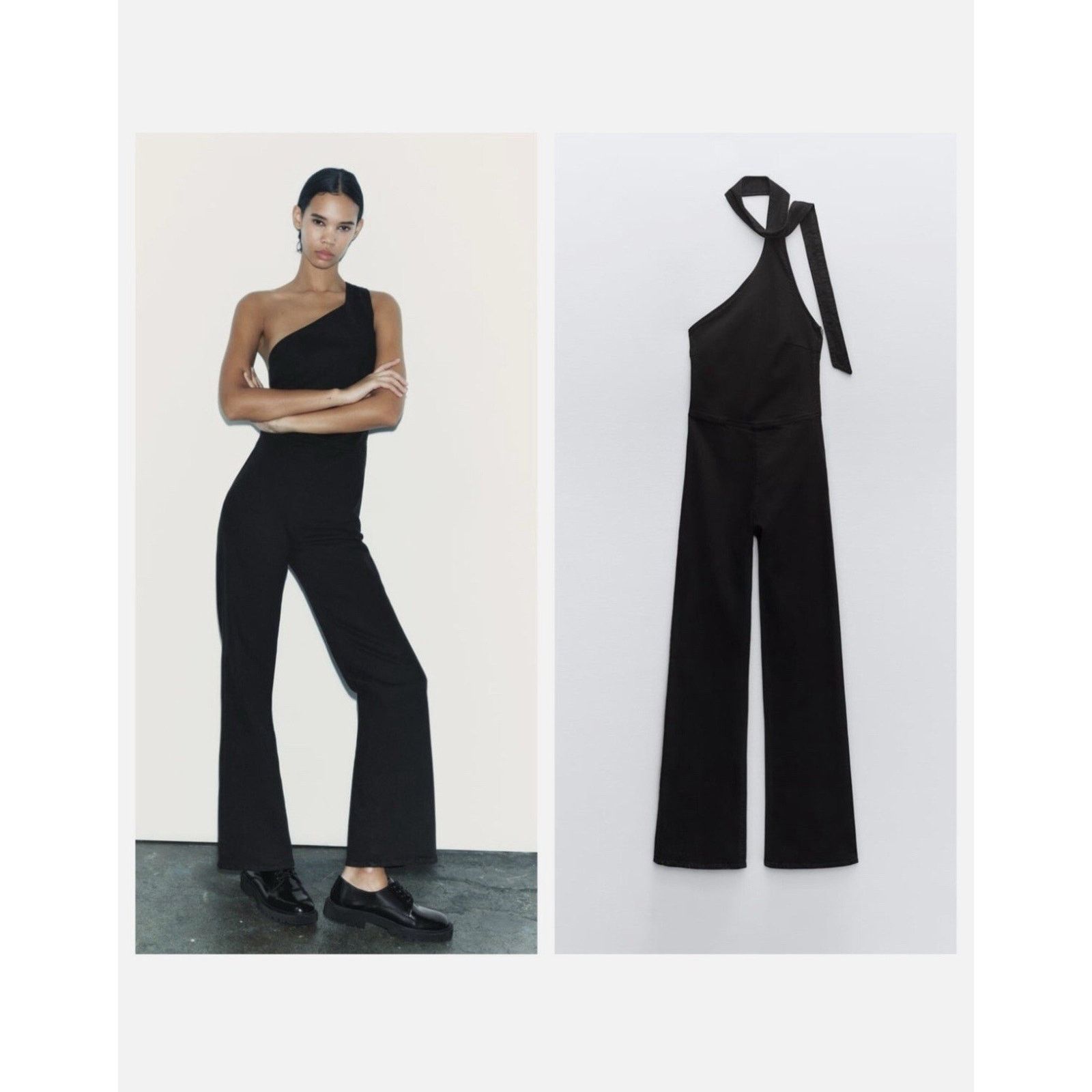 Zara ZARA WOMAN ASYMMETRIC JUMPSUIT BLACK SZ XS Brand New Size 26" / US 2 / IT 38 - 2 Thumbnail