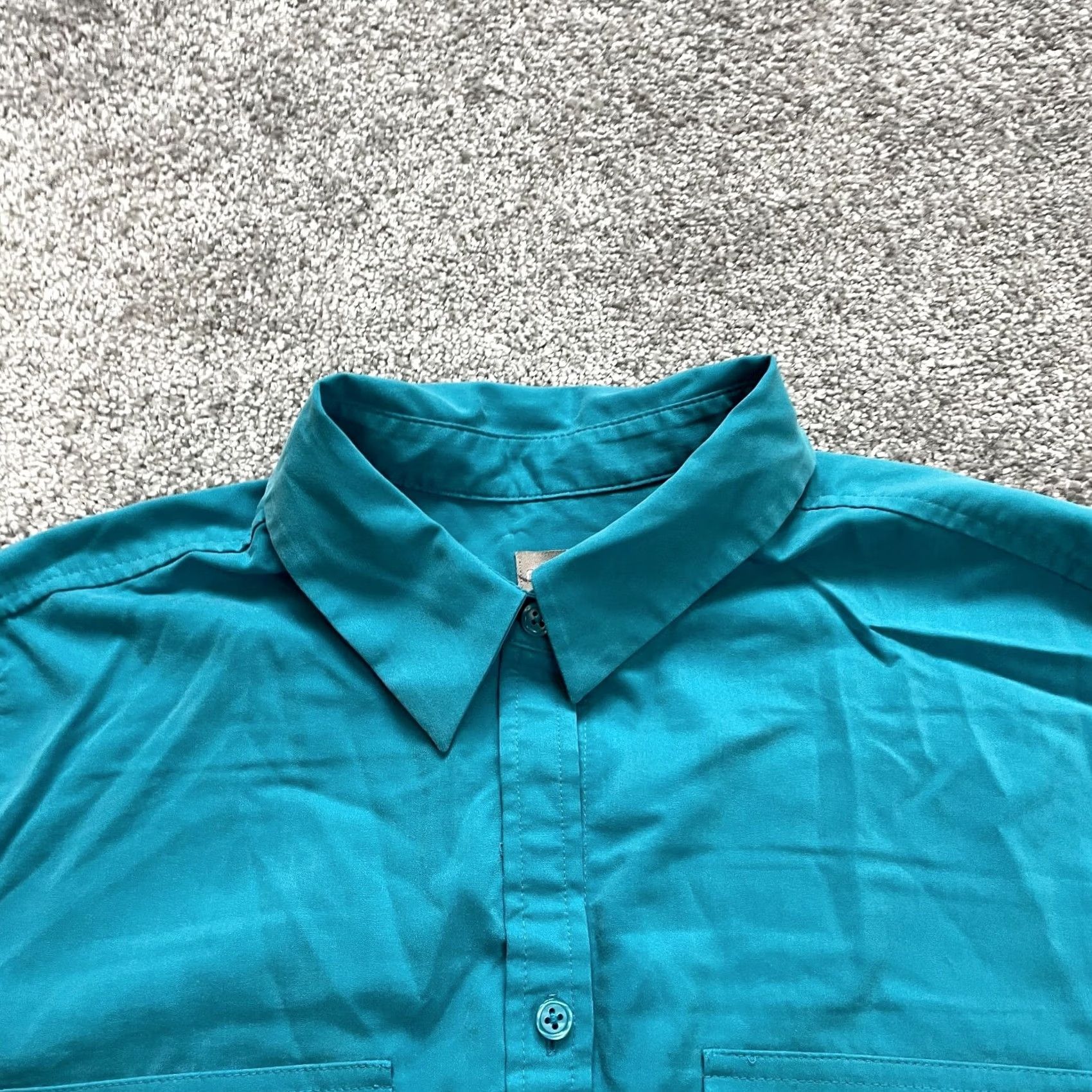 Vintage Chico's Button Up Blouse Shirt Womens 12 Teal Blue Casual Sleeve Collared Knit Modal Polyester Spandex Stars Pockets Vintage No Size XL / US 12-14 / IT 48-50 - 7 Thumbnail