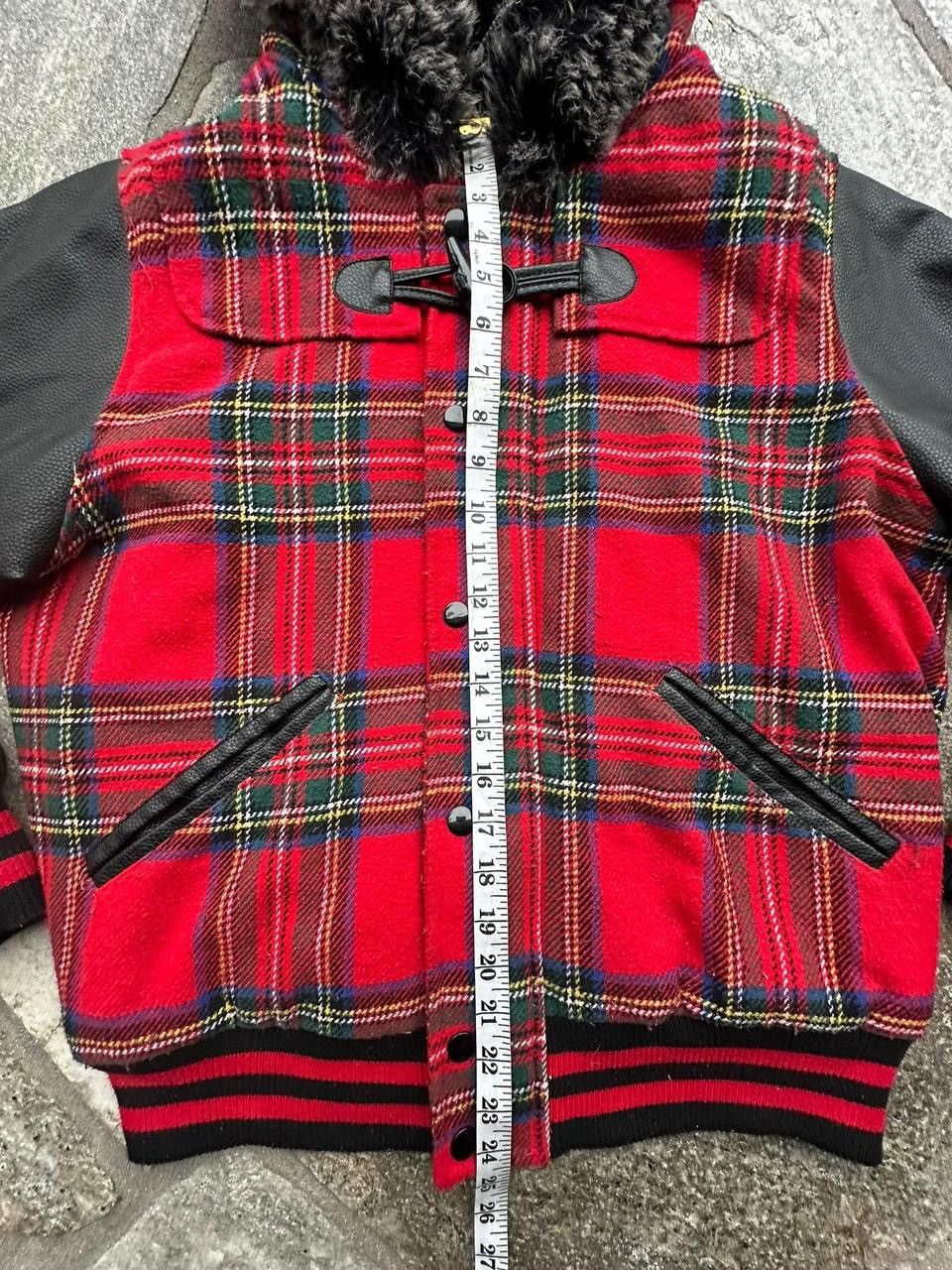 Vintage Red plaid varsity jacket with fur hood and leather sleeves Size S / US 4 / IT 40 - 3 Thumbnail