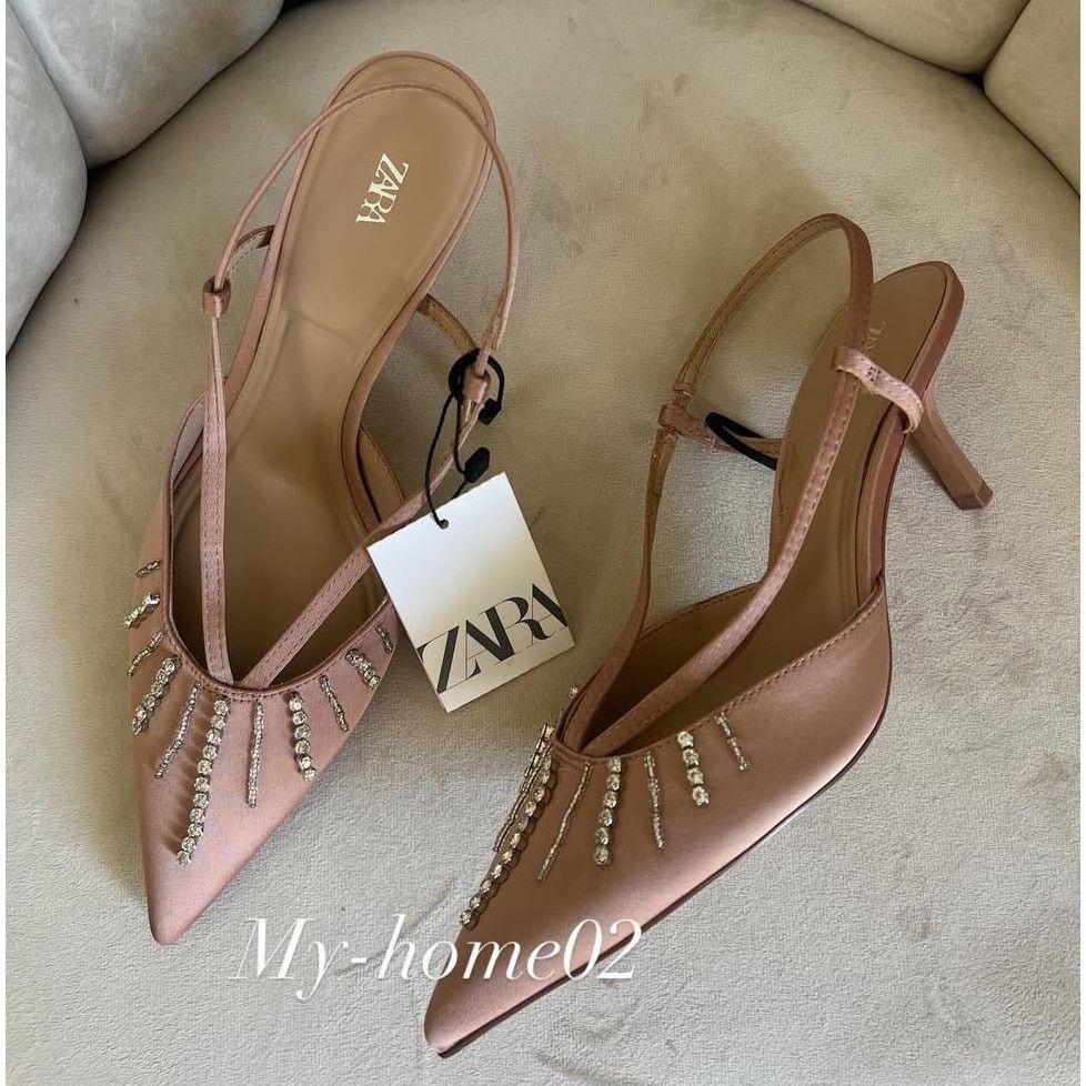 Zara ZARA Beige Rhinestone Slingback Heels NWT Size US 7.5 / IT 37.5 - 11 Thumbnail