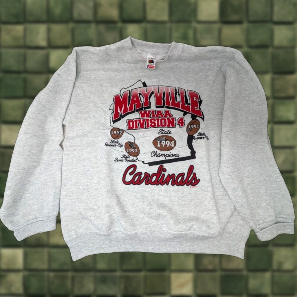 Fruit Of The Loom VINTAGE Mayville WIAA Division 4 Cardinals Football Wisconsin L Large Sweatshirt Size US L / EU 52-54 / 3 - 1 Thumbnail