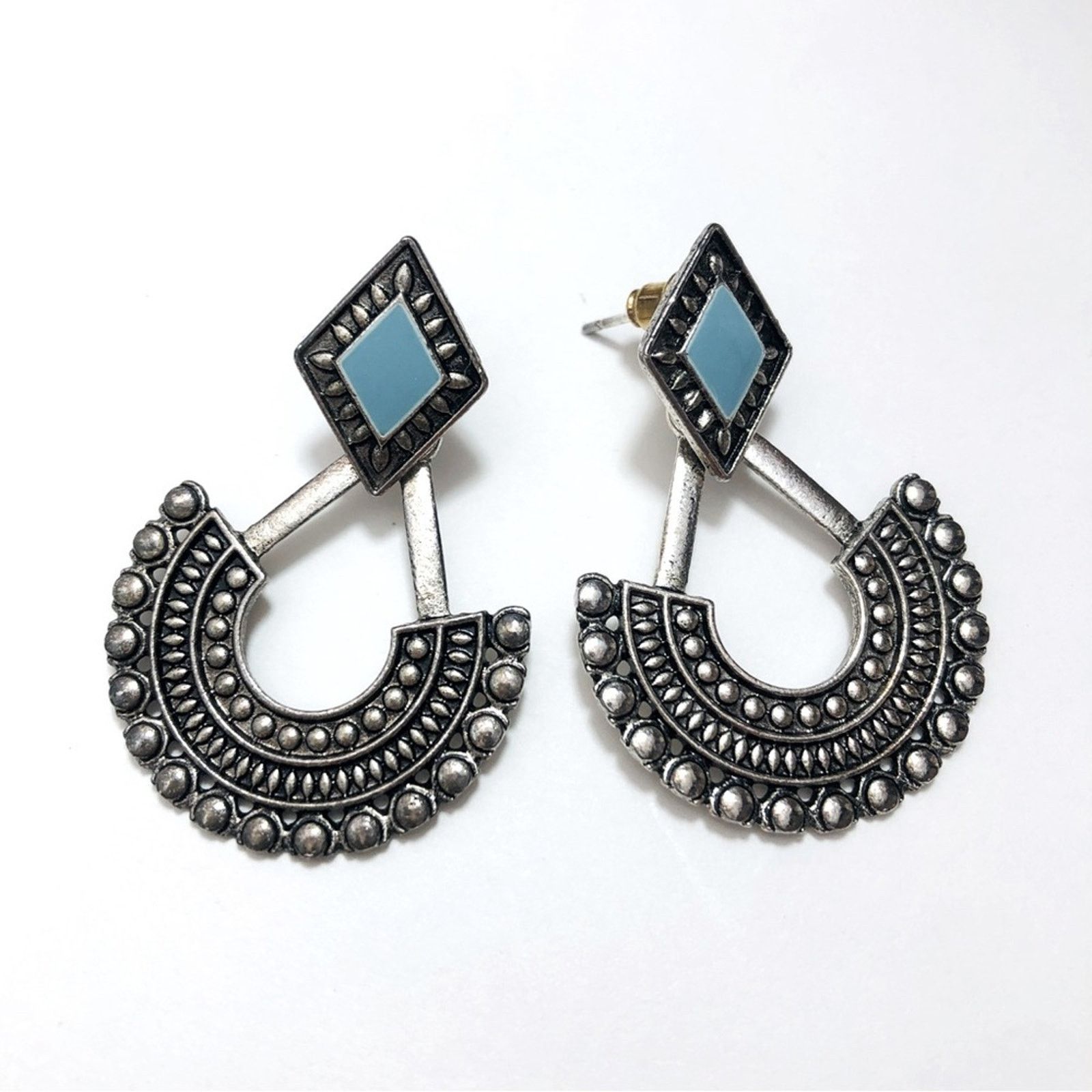 Other Silver Tone Blue Stone Bohemian Boho Aztec Post Earrings Size ONE SIZE - 1 Thumbnail