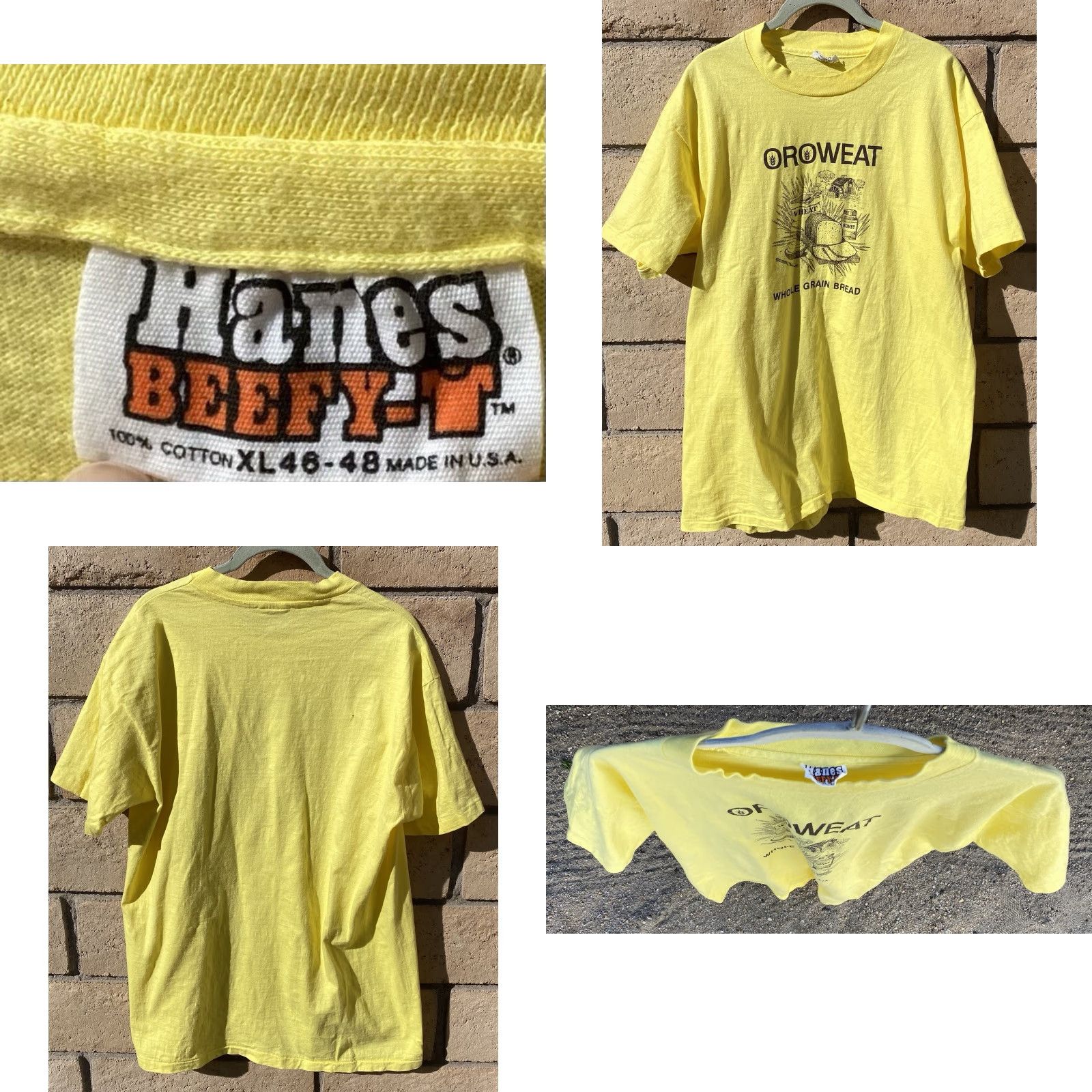 Hanes VINTAGE Hanes Beefy-T T-Shirt Mens XL Orowheat Whole Grain Bread Graphic Print Yellow 1980s Retro Vintage Size US XL / EU 56 / 4 - 9 Thumbnail