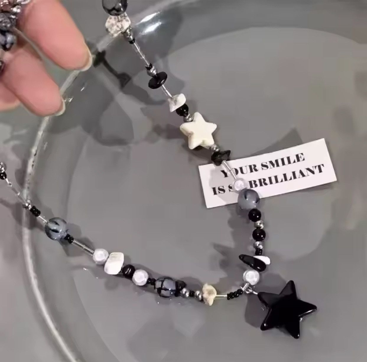 Jewelry × Vintage Y2K Black Star Pentagram Beaded Choker Necklace Size ONE SIZE - 1 Thumbnail
