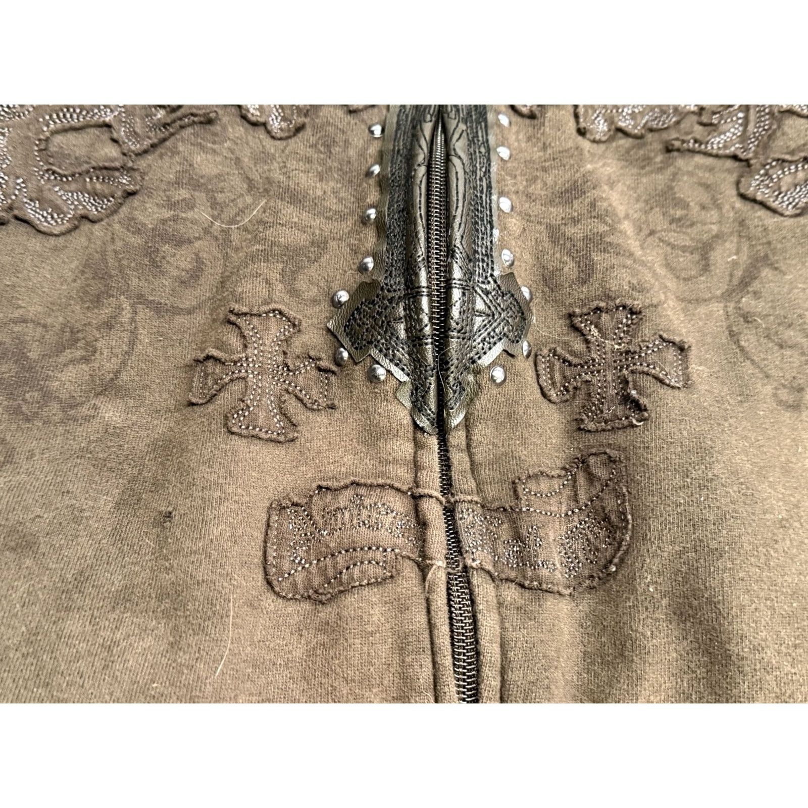 Avirex Vintage Avirex Zip Up Hoodie Embroidered Cross Studded Mens XL Brown Hooded Full Zip Jacket Size US XL / EU 56 / 4 - 4 Thumbnail
