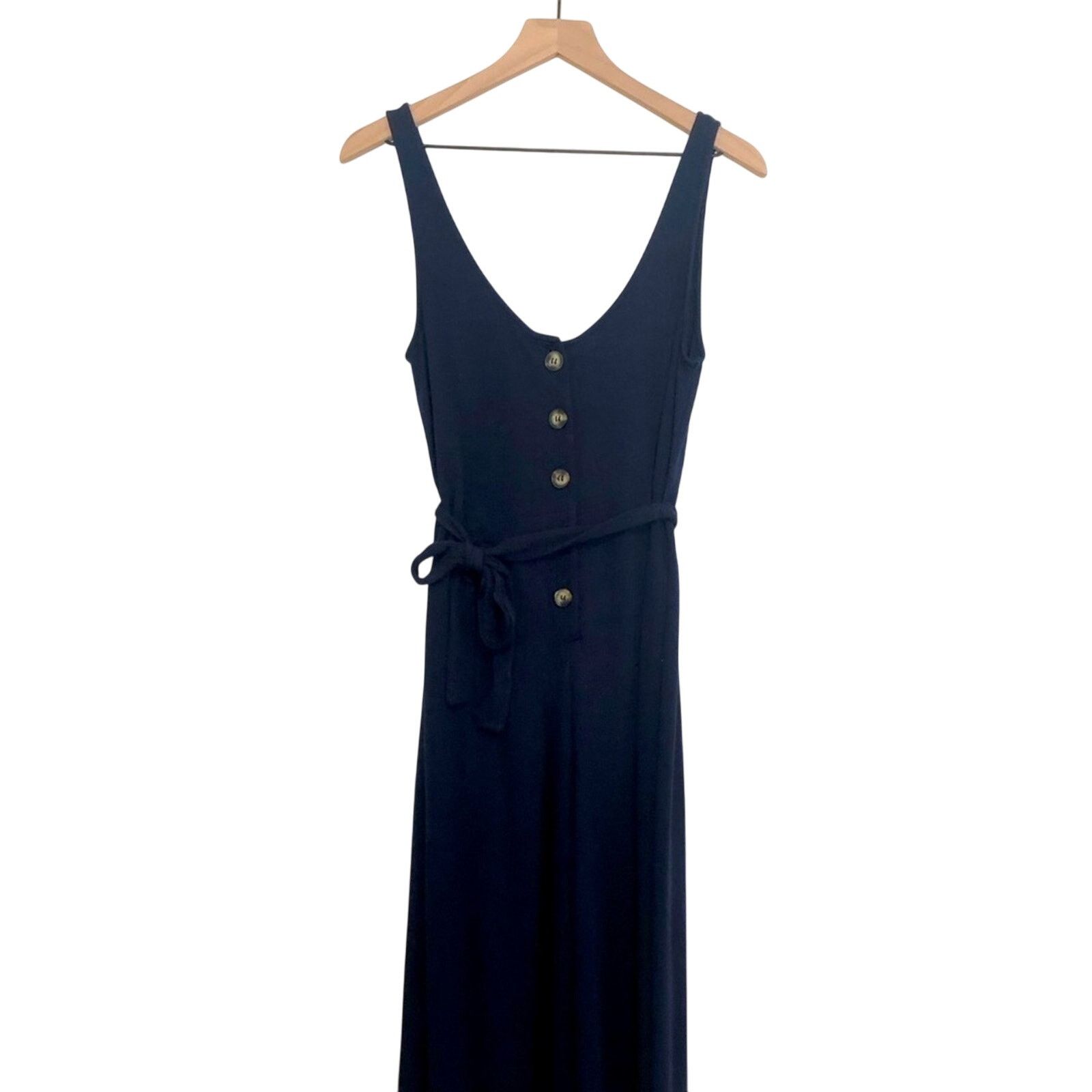 Urban Outfitters Urban Outfitters Corrine Cupro Navy Blue Wide Leg Jumpsuit Size 27" / US 4 / IT 40 - 1 Thumbnail