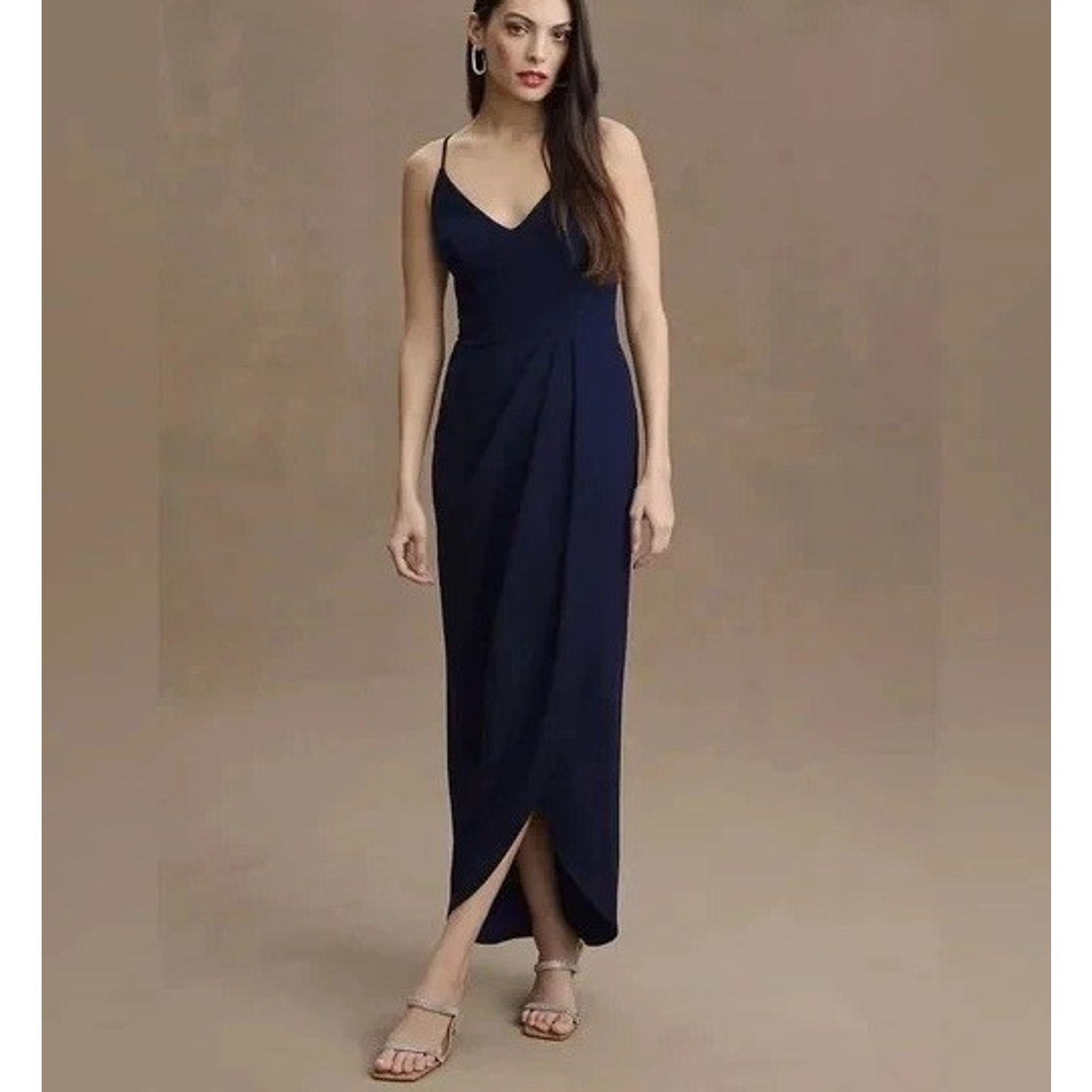 Baldessarini BHLDN V-Neck Faux-Wrap Stretch Crep Midi Dres Size 4 A001553 Size S / US 4 / IT 40 - 1 Thumbnail