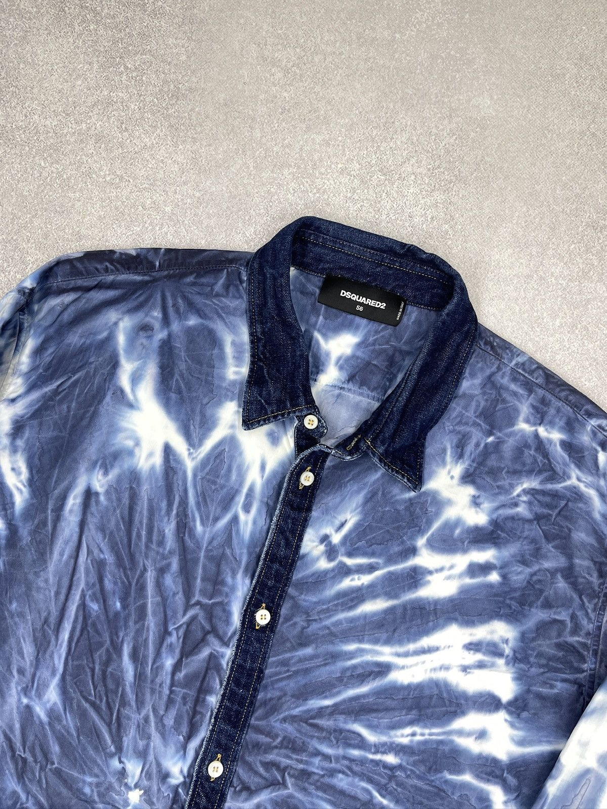 Dsquared2 DSQUARED2 Tie-Dye Asid Effect Cotton Denim Shirt Blue Size US XL / EU 56 / 4 - 4 Thumbnail