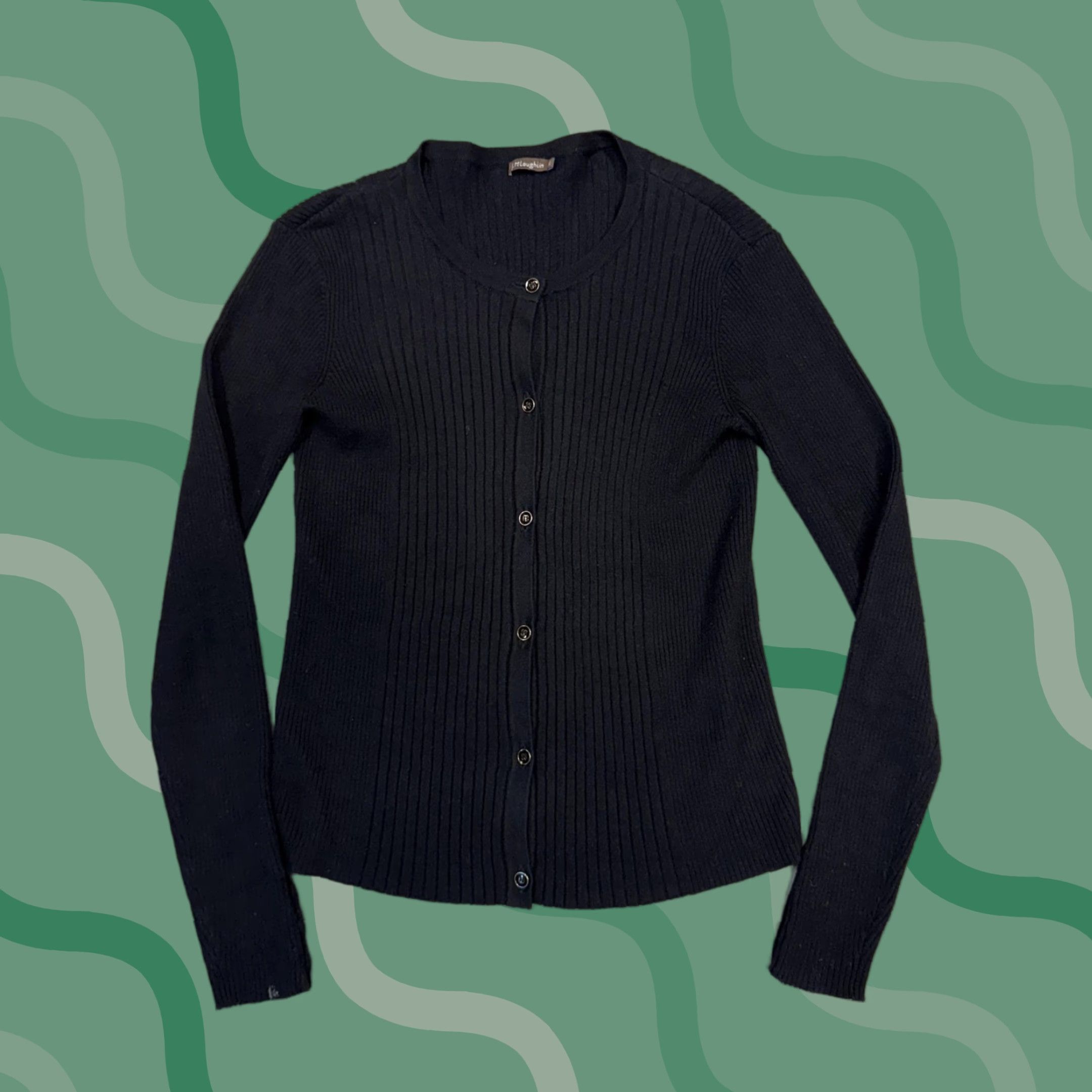 J.McLaughlin VINTAGE J. McLaughlin Sweater Womens XS Black Ribbed Knit Button Cardigan Crewneck Top Size XS / US 0-2 / IT 36-38 - 1 Thumbnail