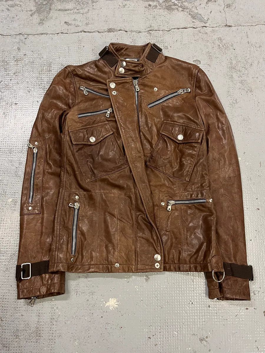 Dolce & Gabbana SS2004 Dolce & Gabbana Brown Multi-Zip Biker Leather Jacket Size US XS / EU 42 / 0 - 1 Thumbnail