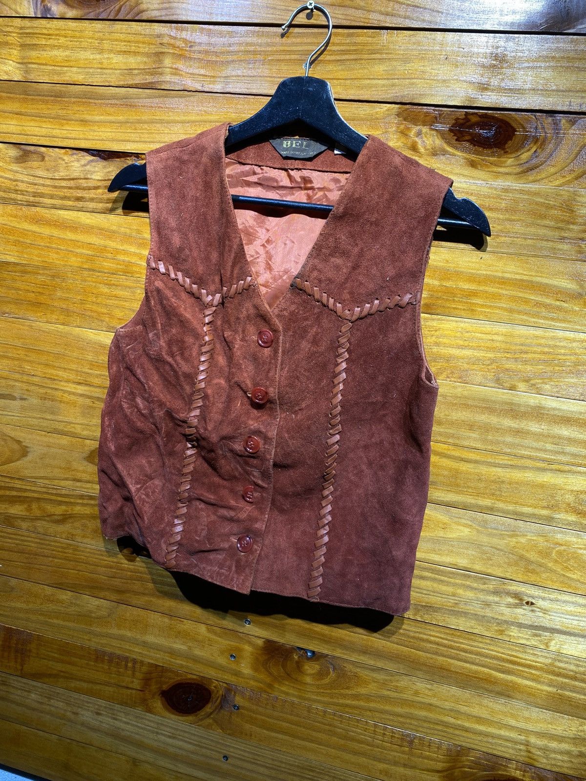 Leather BELL Suede Leather Vest - Brown Western-Style Cowhide Vest Size US S / EU 44-46 / 1 - 4 Thumbnail
