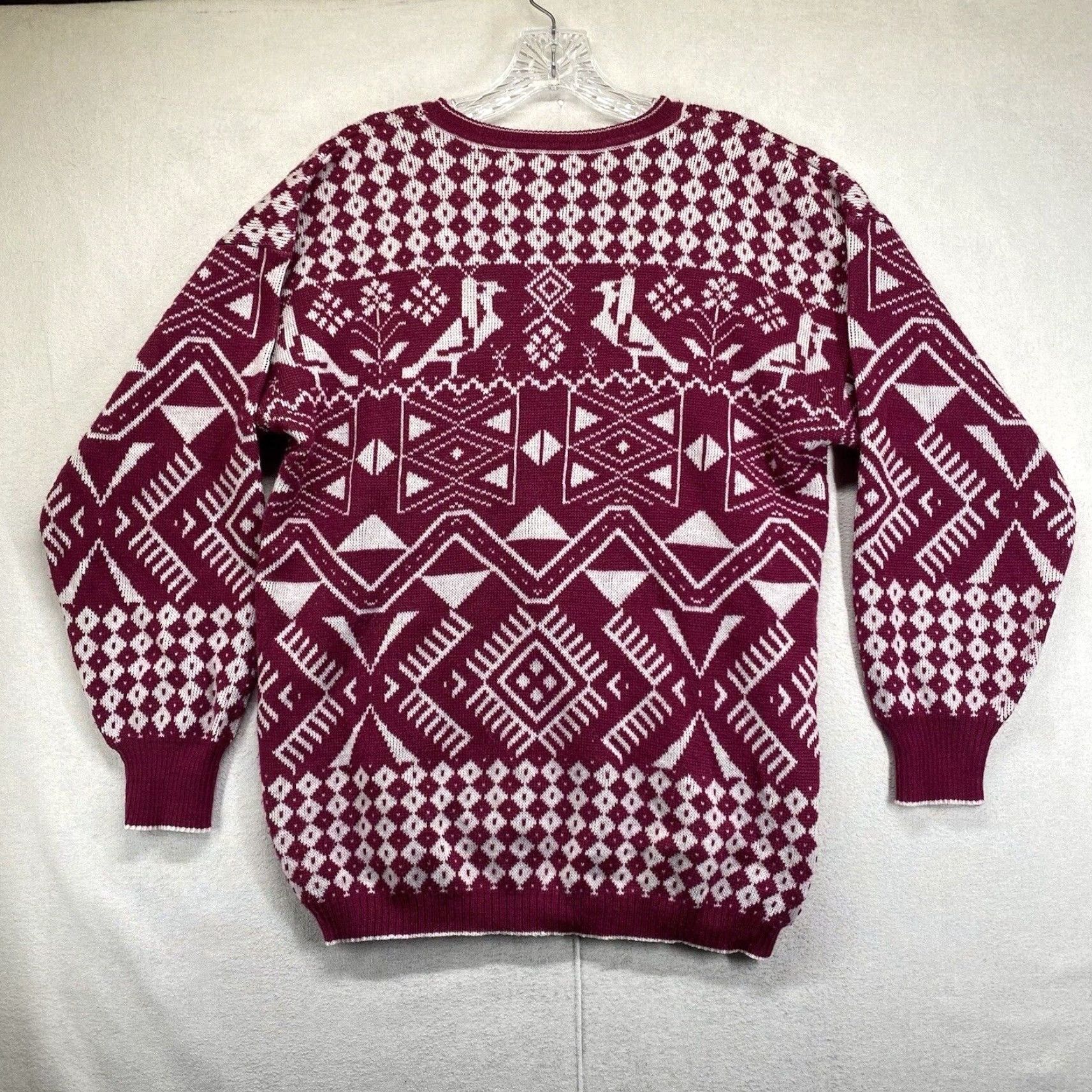 Gloverall VINTAGE 1980s Wool Acrylic Bird Print Sweater Women's S/M Collared Art Deco Purple White Size S / US 4 / IT 40 - 2 Thumbnail