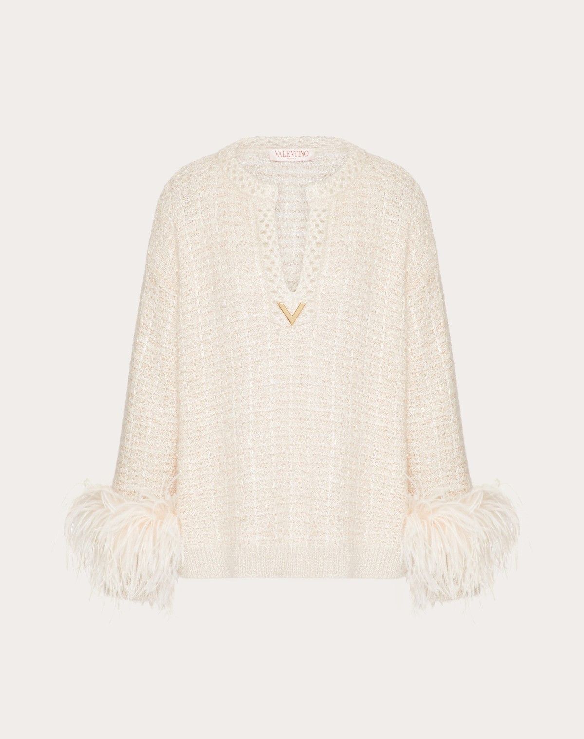 Valentino o1s1wg110525 Jumper In Lurex Mohair And Sequin in White Size L / US 10 / IT 46 - 1 Thumbnail