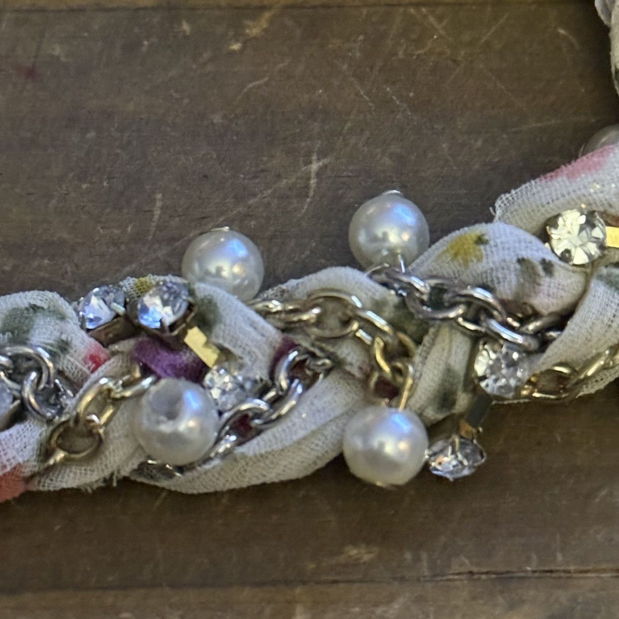 Other Pearls and rhinestones floral braided ribbon pendant necklac Size ONE SIZE - 5 Thumbnail