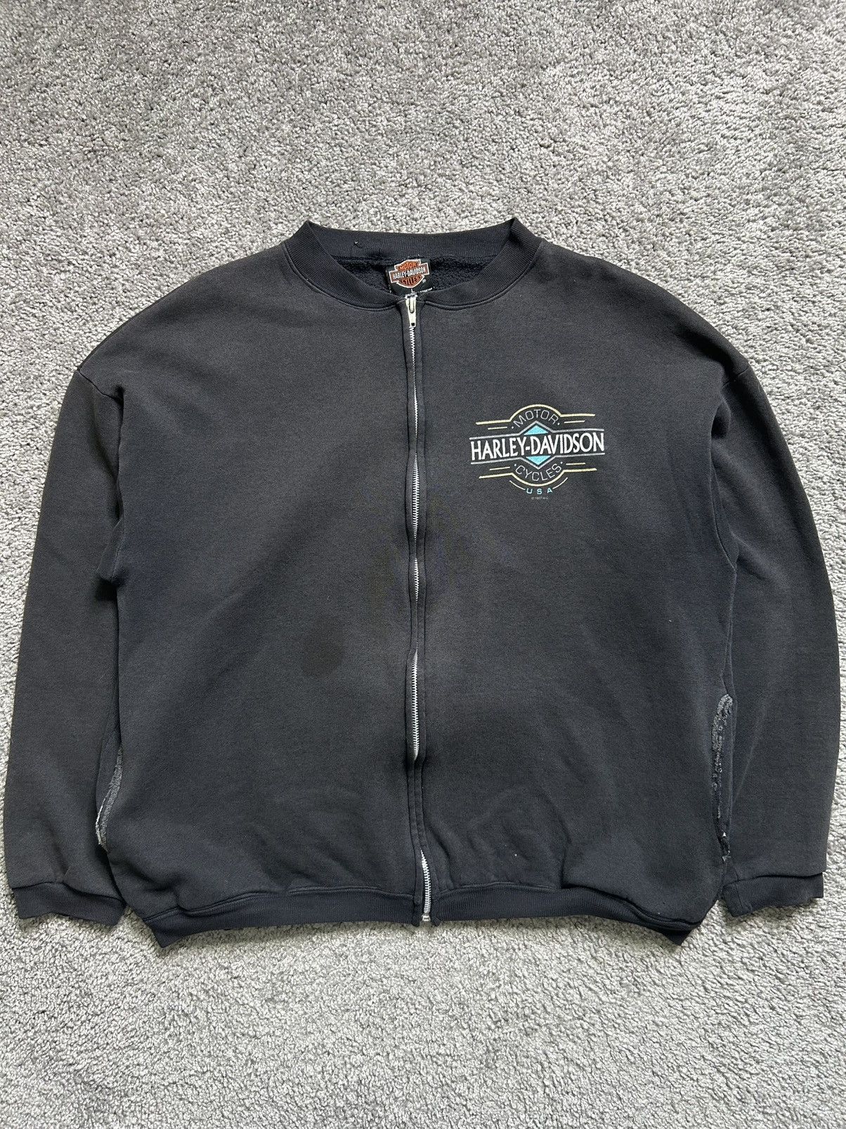 Harley Davidson Vintage 90s Harley Zip Up Crewneck Dated 1997 Faded Size US L / EU 52-54 / 3 - 1 Thumbnail