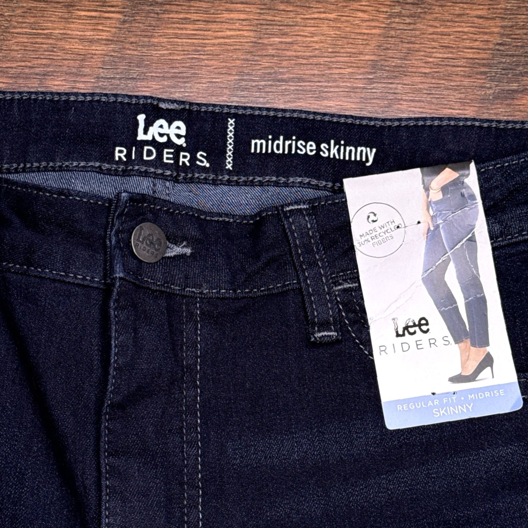 Lee Lee Riders Jeans Womens 16 Petite Mid Rise Skinny Stretch Denim Blue 5-Pocket Logo Zip Inseam 24.5in Regular 33W Size 38" / US 16 / IT 52 - 4 Thumbnail