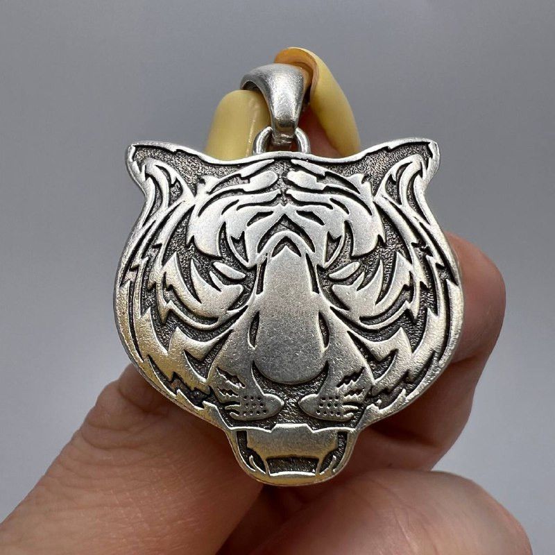 925 Sterling Silver Tiger Head Pendant Vintage Jewelry
