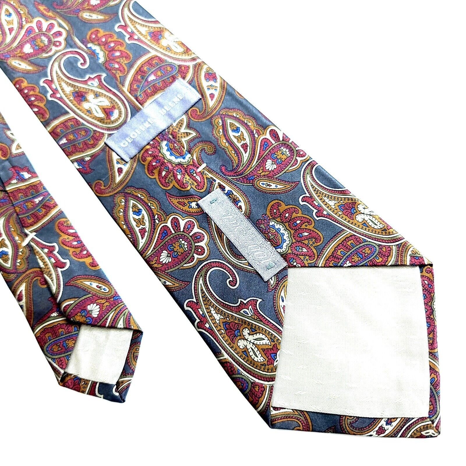 Designer Geoffrey Beene Gray Red Orange Paisley Print Wide Silk Tie Size ONE SIZE - 5 Thumbnail