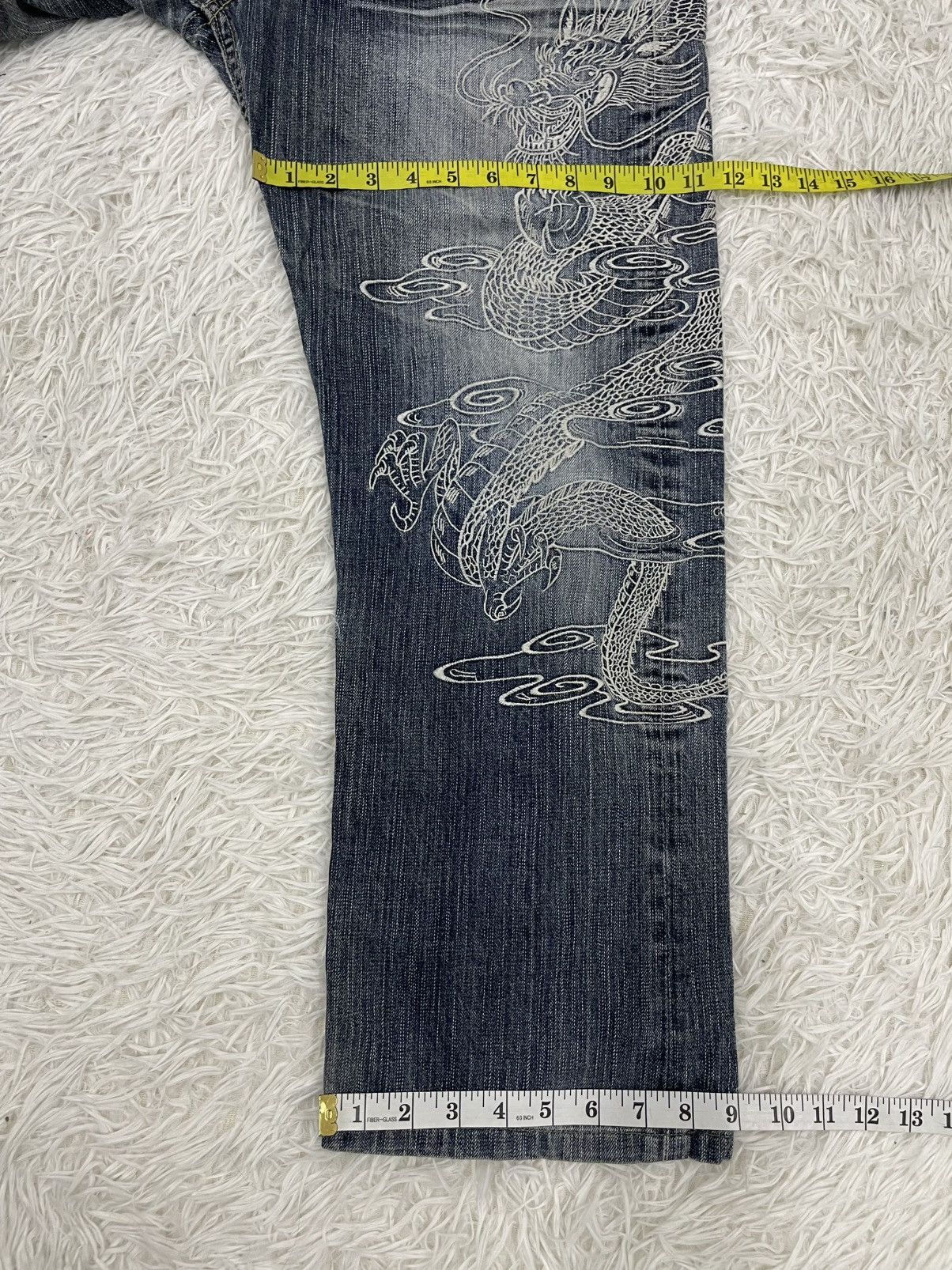 Japanese Brand Dragon Embroidered & Flowers Printed Flare Jeans Pant Size US 36 / EU 52 - 13 Thumbnail