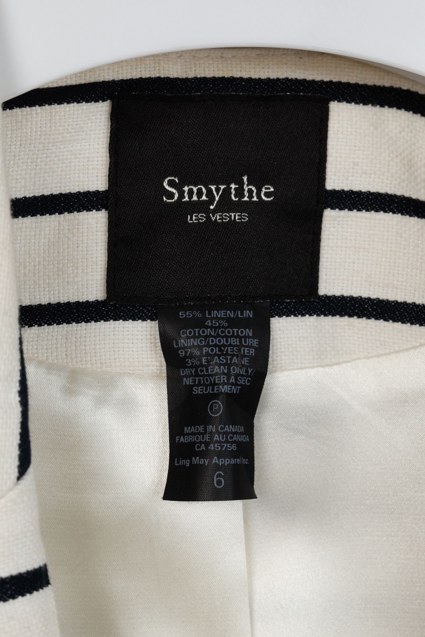 SMYTHE Smythe White & Black Striped Linen-Cotton Blazer Size M / US 6-8 / IT 42-44 - 4 Thumbnail