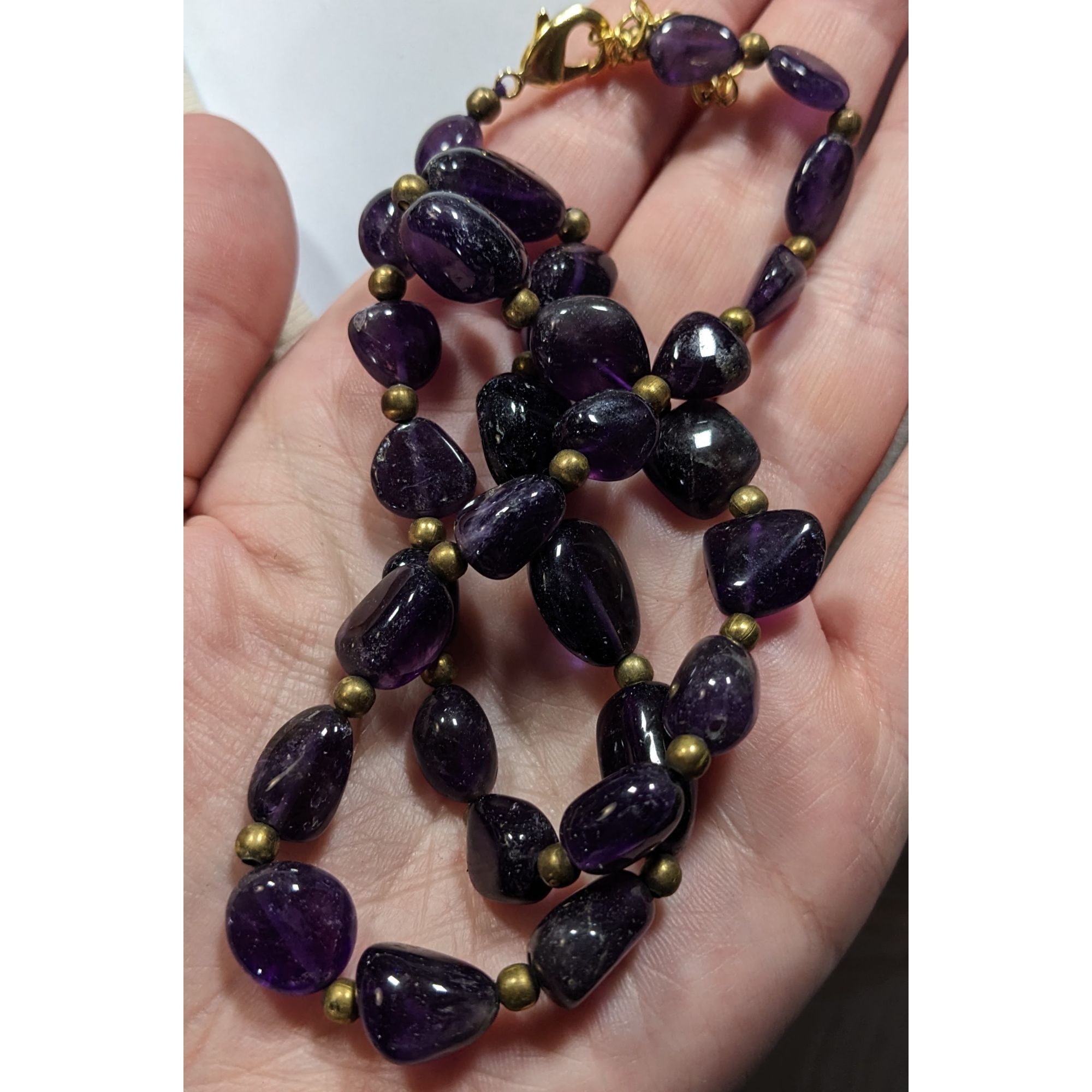 Handmade Vintage Artisan Amethyst Gemstone Necklace With Brass Spacer Size ONE SIZE - 5 Thumbnail