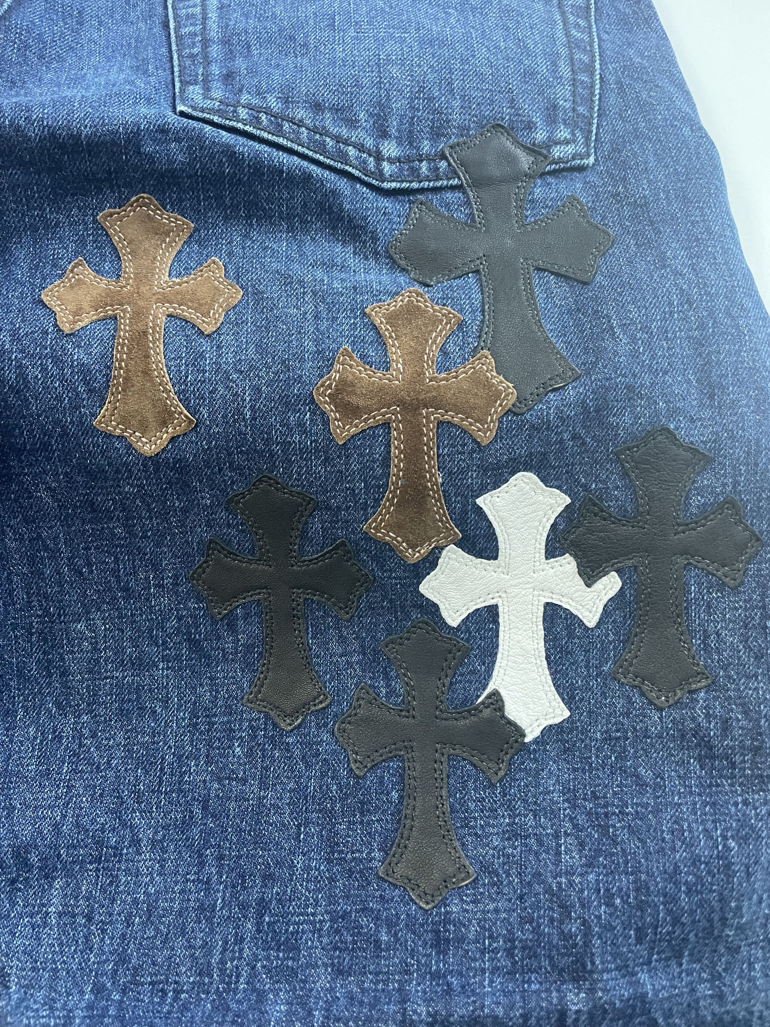 Chrome Hearts Chrome Hearts Black & White & Brown Patch Flame Knee Jeans Size US 32 / EU 48 - 6 Thumbnail