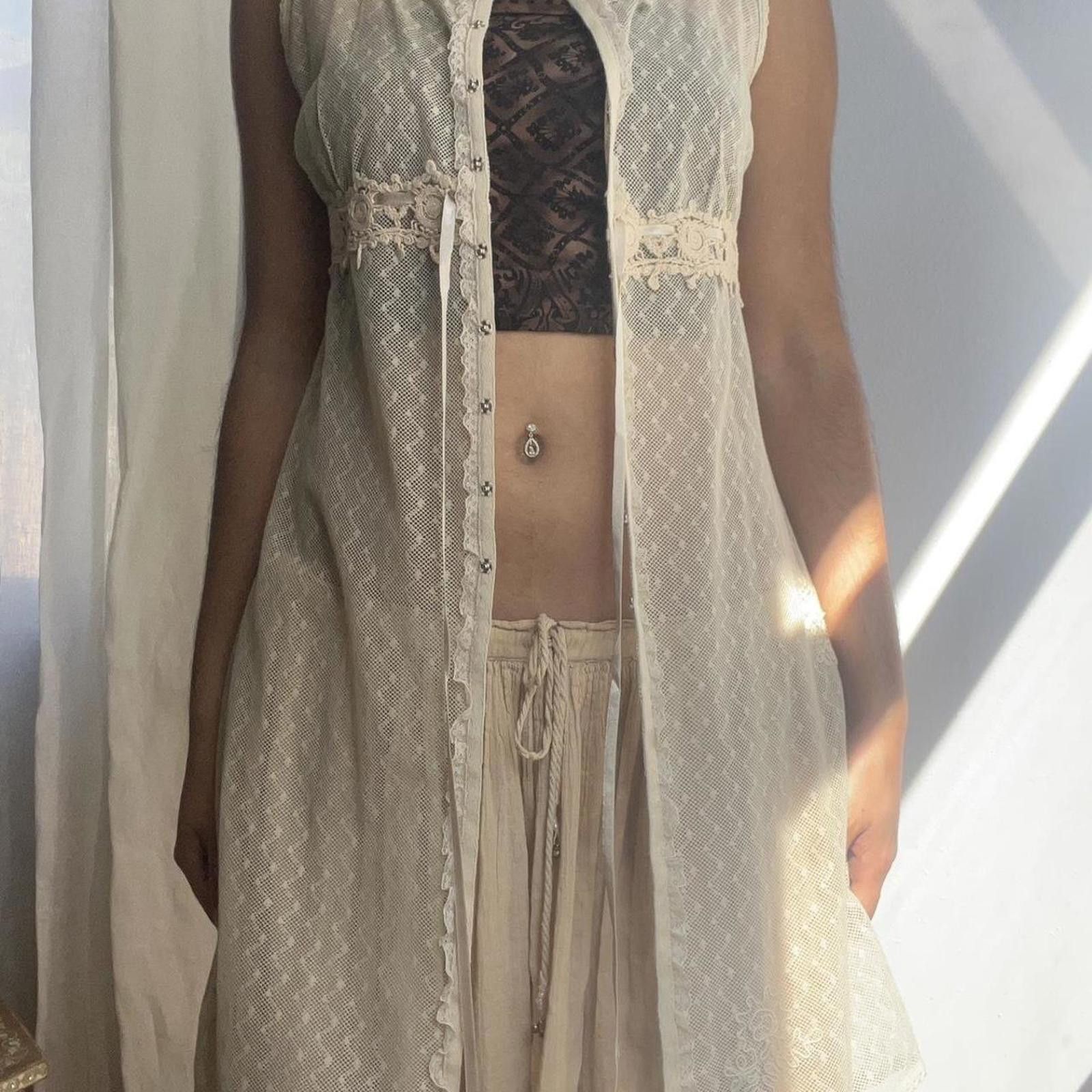 Other Cream lace-up front vest with tie waist detail #fairycore Size S / US 4 / IT 40 - 3 Thumbnail