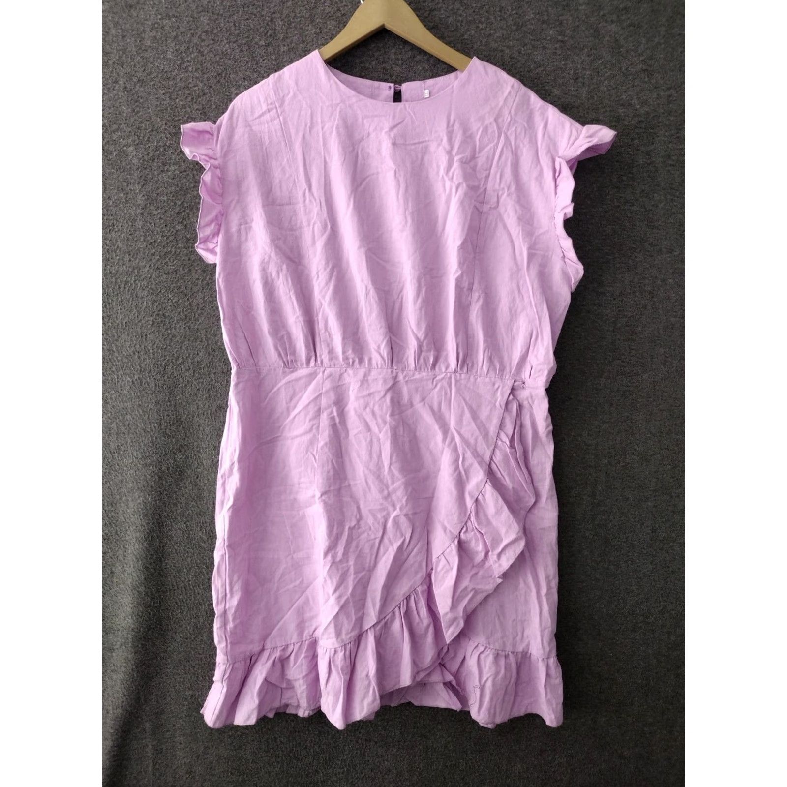 Shein SheIn Womens Dress XXL Cotton Lilac Flutter Sleeve Crew Neck Ruffle Over Lap Mini Bohemian Size 2XL Purple Size XXL / US 16-18 / IT 52-54 - 2 Thumbnail
