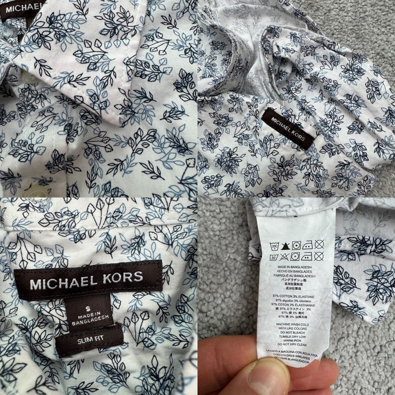 Michael Kors VINTAGE Michael Kors Womens Shirt Button-Up Long Sleeve Floral Cotton Slim Fit Classic Preppy White Blue 2010s Girls Size S / US 4 / IT 40 - 8 Thumbnail
