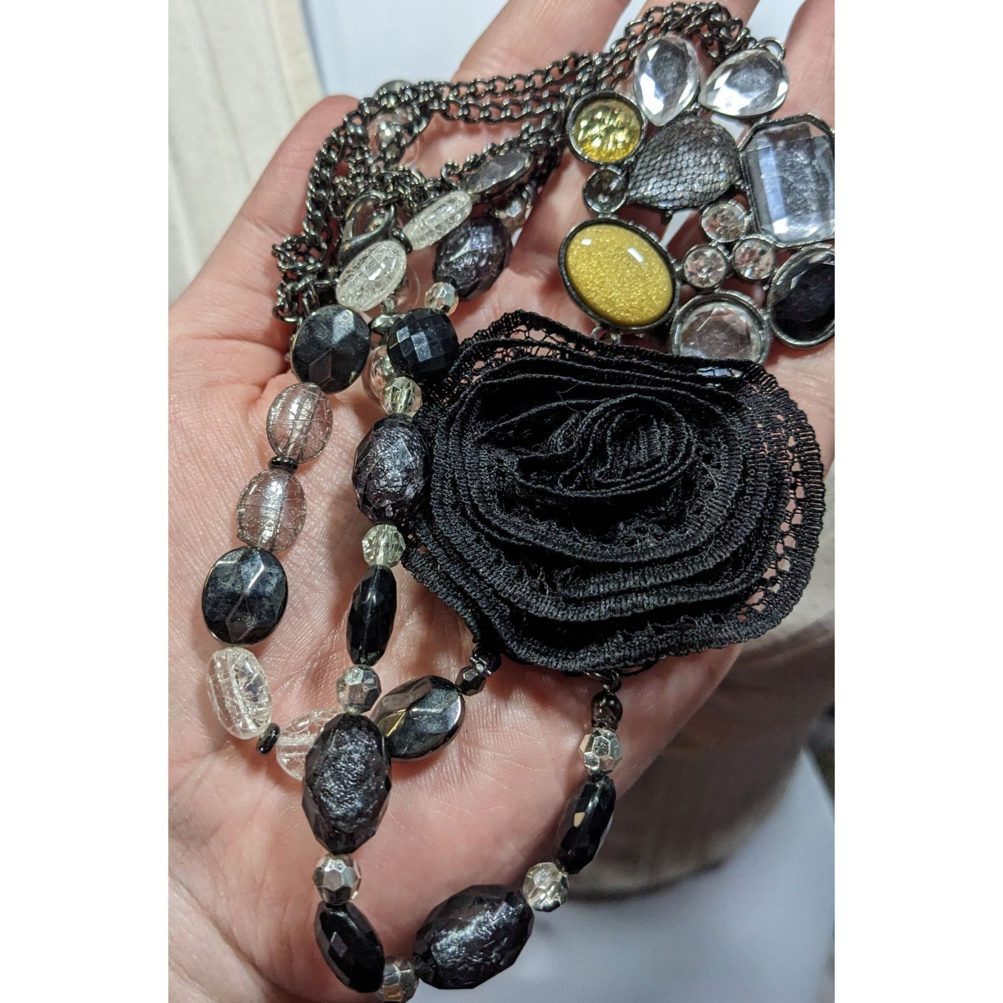 Other NY Floral Glam Beaded Statement Necklace With Lace Flower Size ONE SIZE - 7 Thumbnail