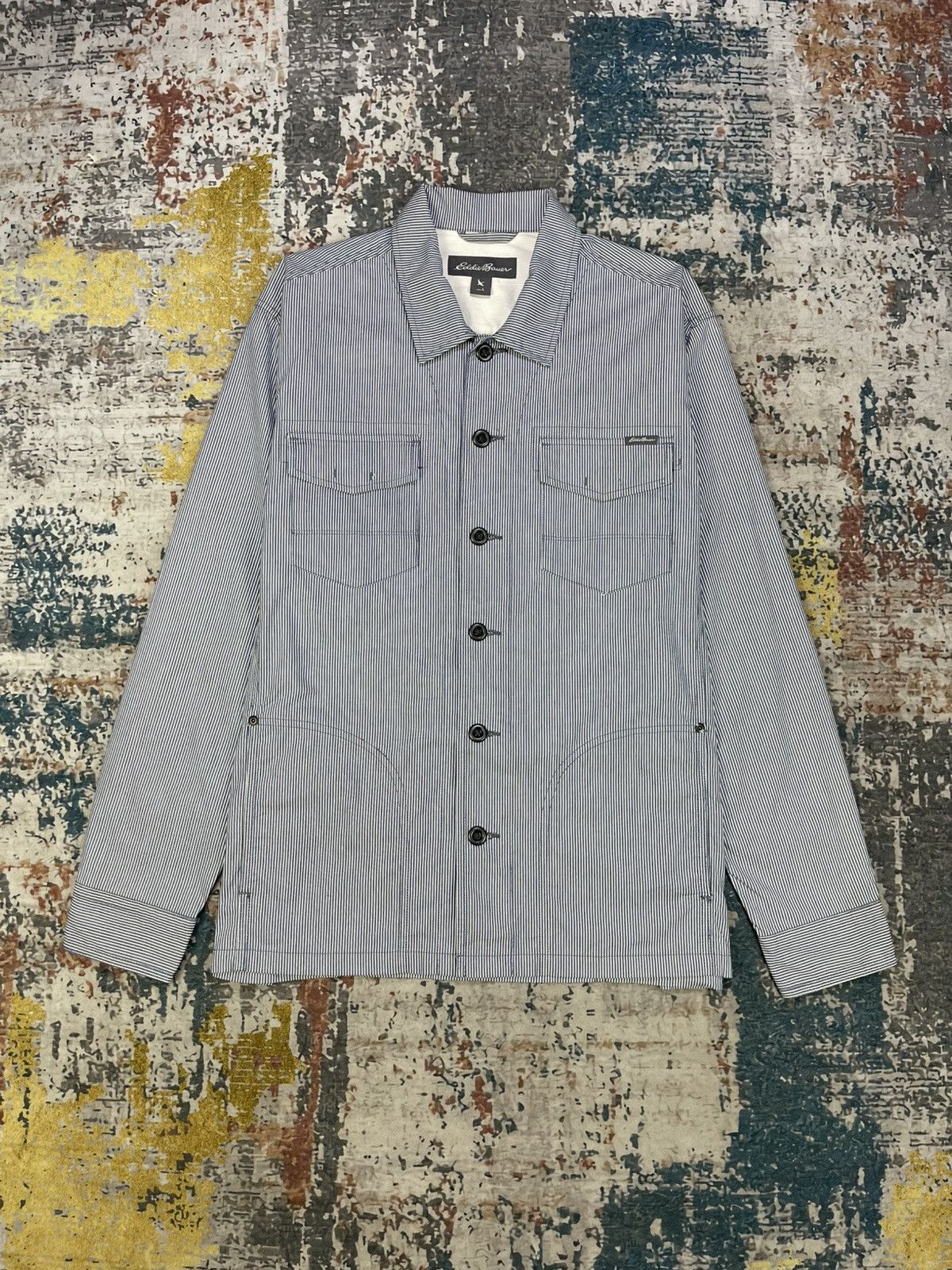 Eddie Bauer Hickory Stripe Utility Overshirt Jacket